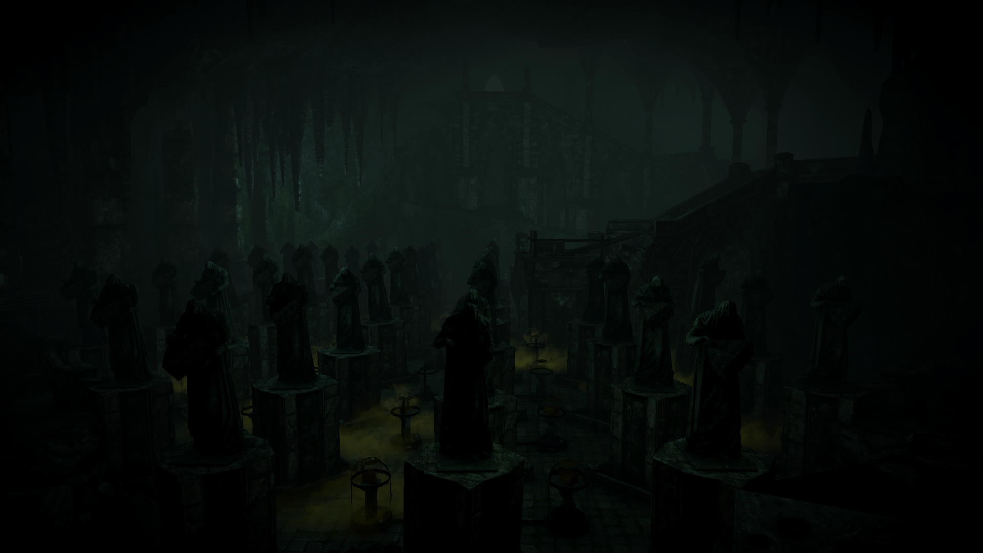 The Witcher 3: Wild Hunt - Dark Chamber with Statues HD Wallpaper