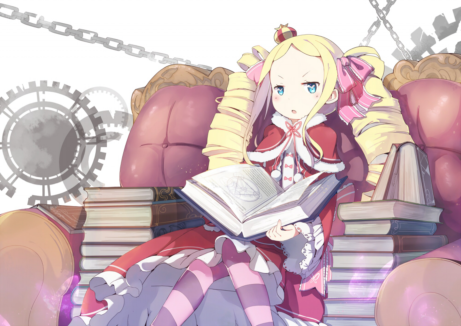 Beatrice from Re:Zero reading a book on a throne HD Wallpaper
