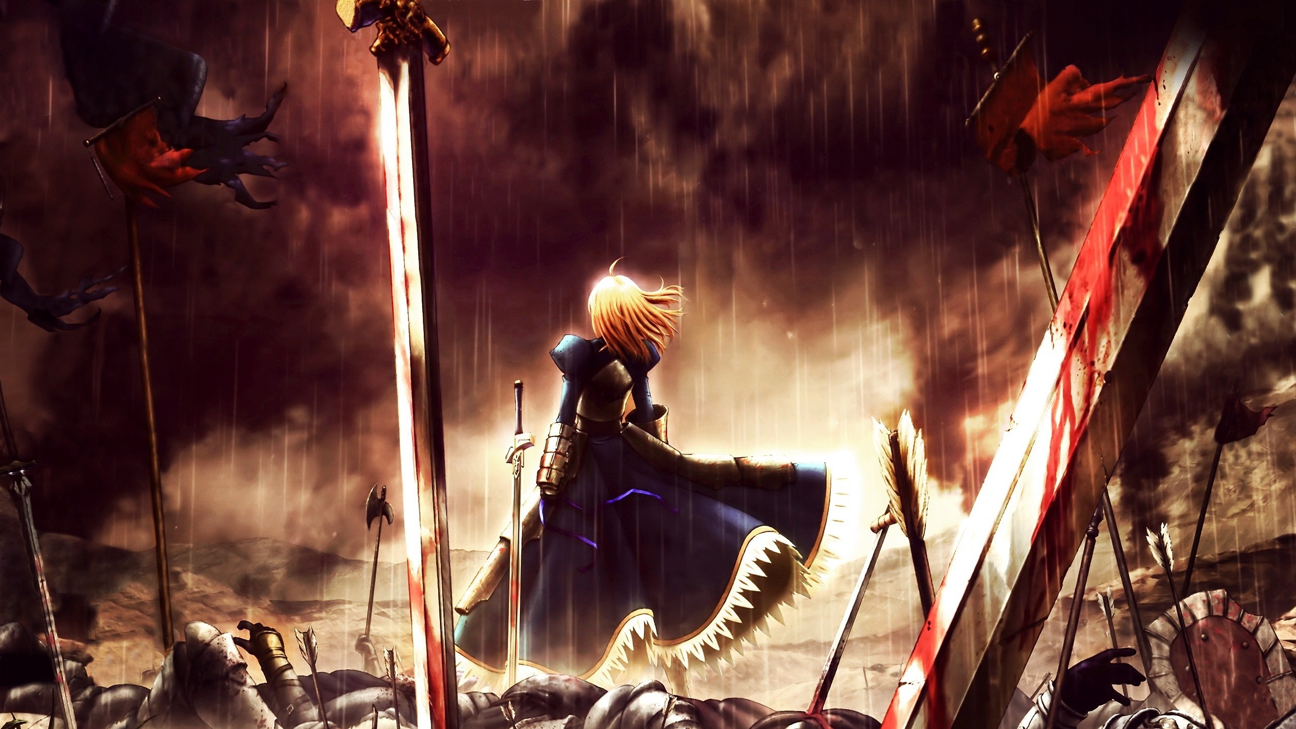 Saber from Fate Series in a battlefield HD Wallpaper