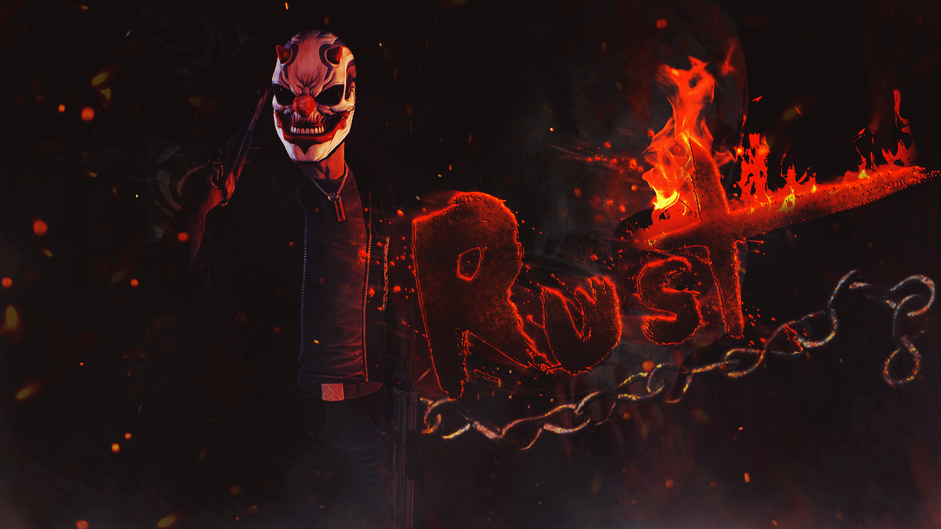 Payday 2 character with fiery text and chains HD Wallpaper