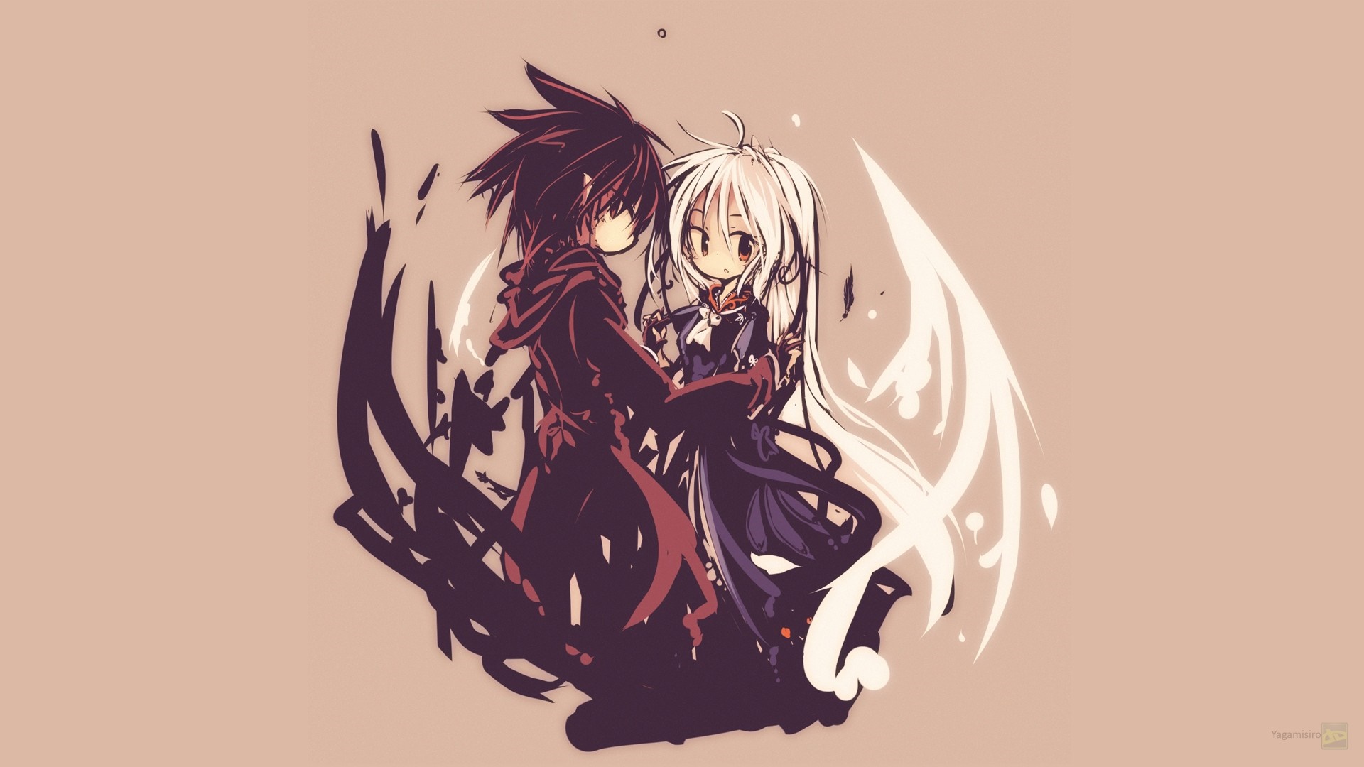 Anime couple with dark and light elements HD Wallpaper