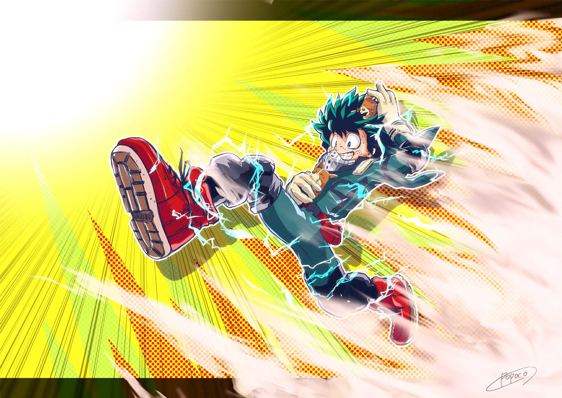 Izuku Midoriya from Boku no Hero Academia running HD Wallpaper