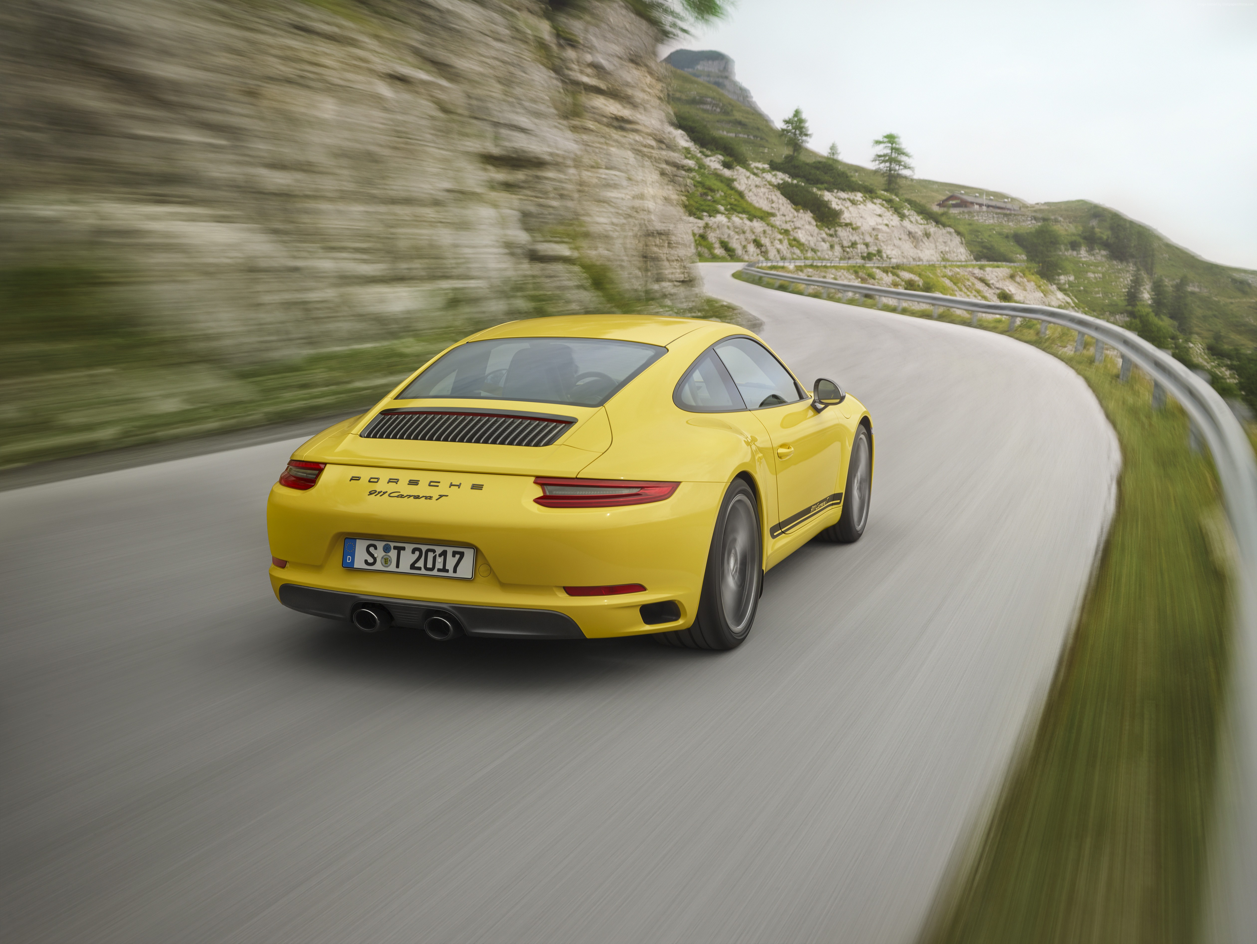 Yellow Porsche 911 Carrera T on a Mountain Road HD Wallpaper