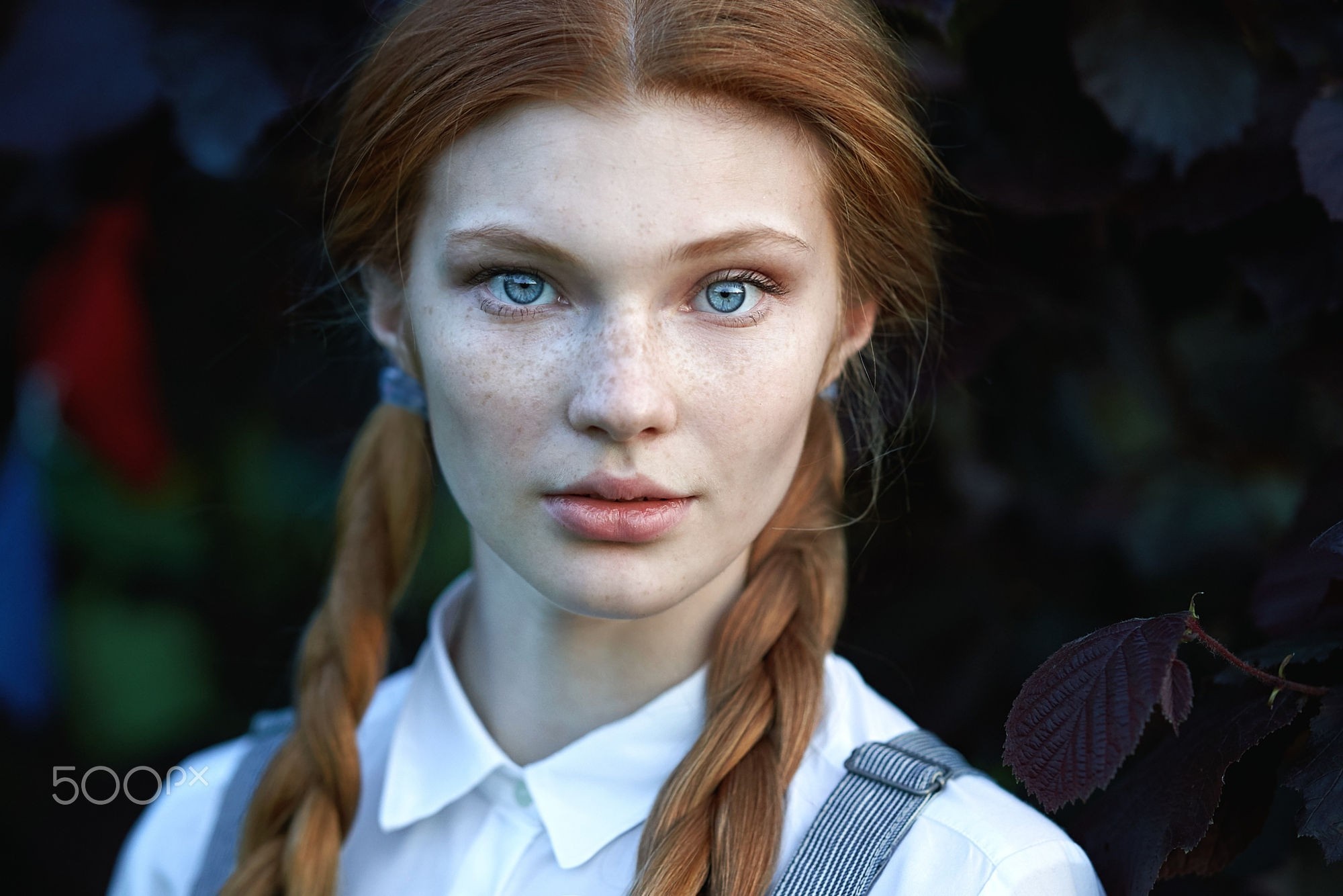 Portrait of a young woman with red hair and blue eyes HD Wallpaper