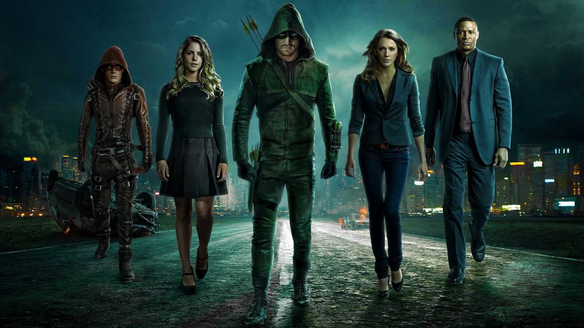 Arrow characters walking on a road at night HD Wallpaper