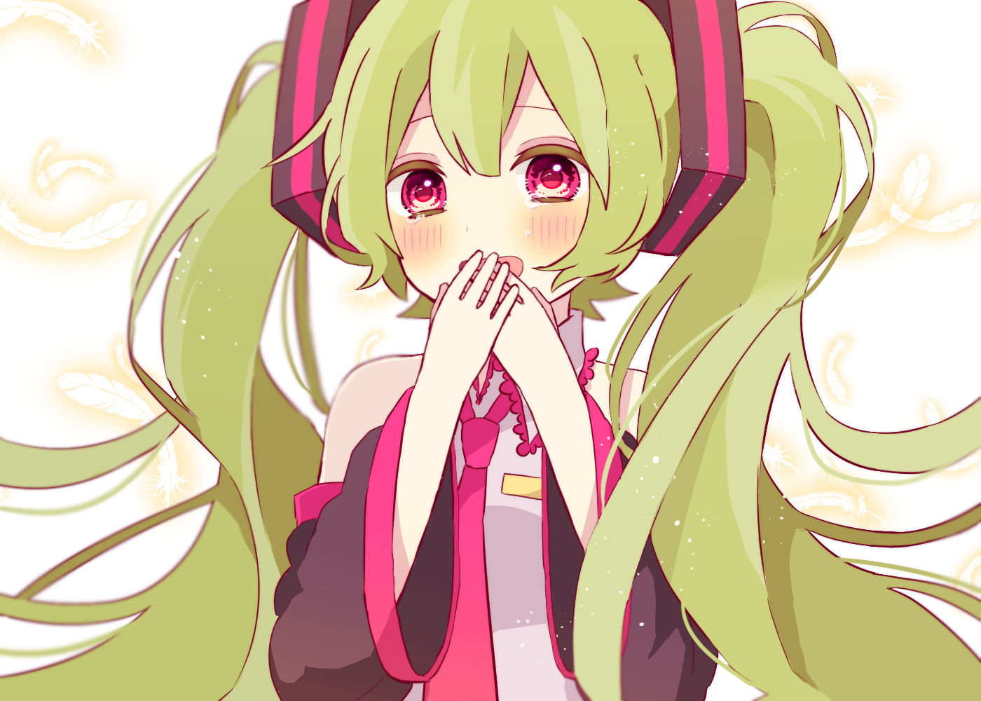Hatsune Miku with green twintails and pink accents HD Wallpaper
