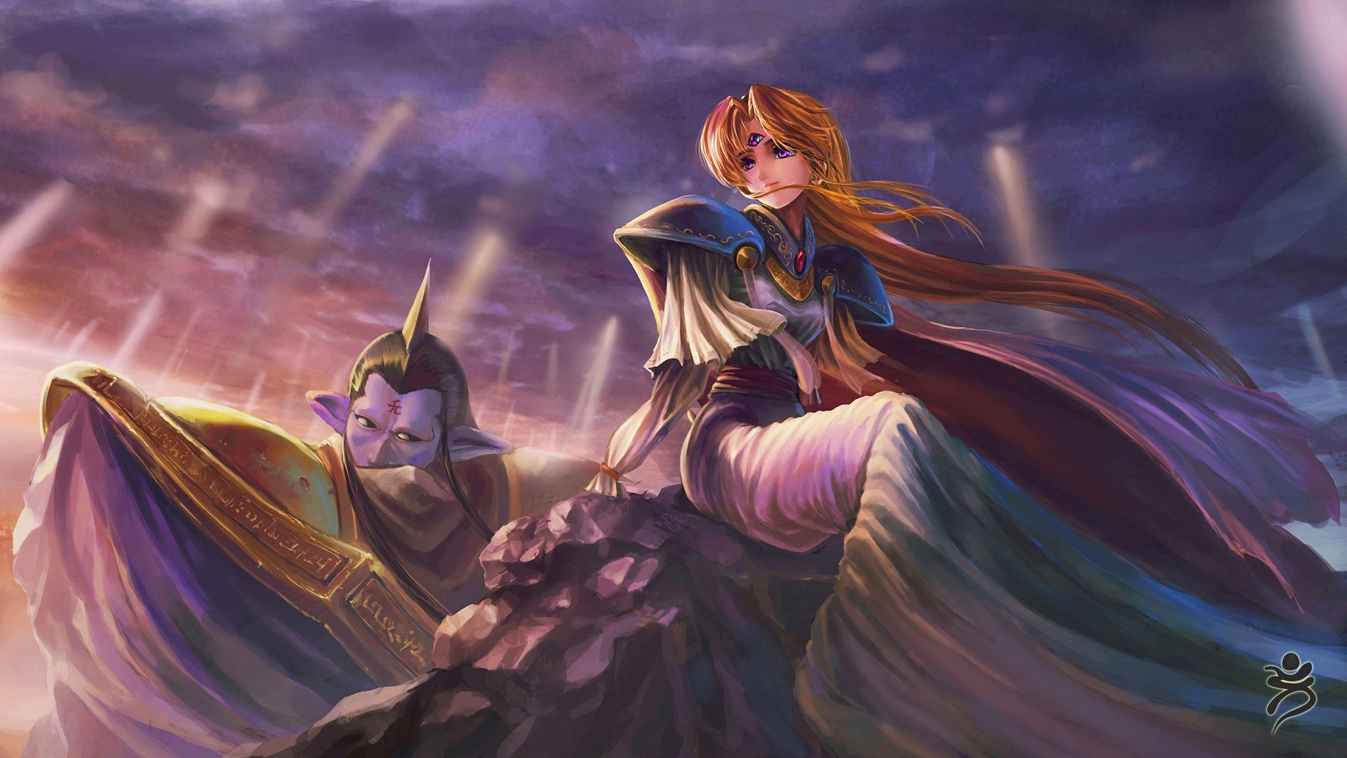Anime characters with armor and flowing robes HD Wallpaper
