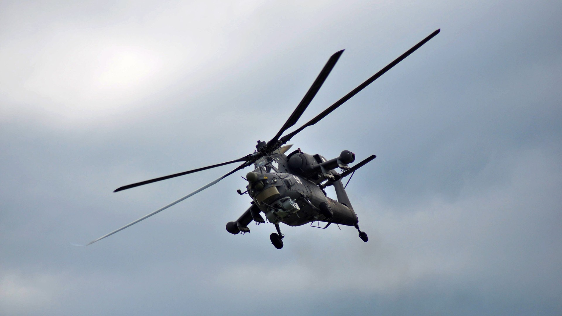 Mi-28 military helicopter in flight HD Wallpaper
