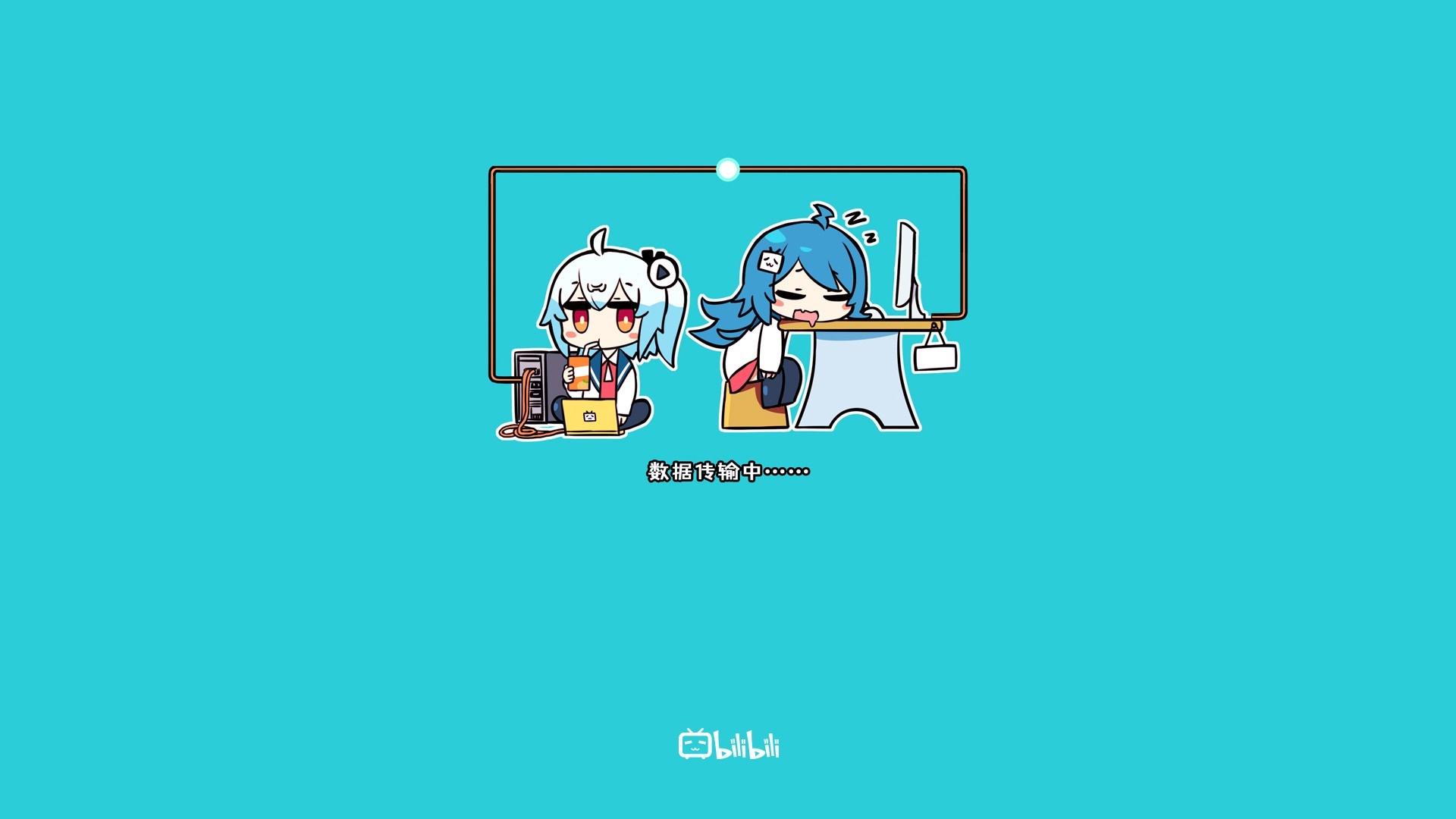 Bilibili loading screen with anime girls and computer HD Wallpaper