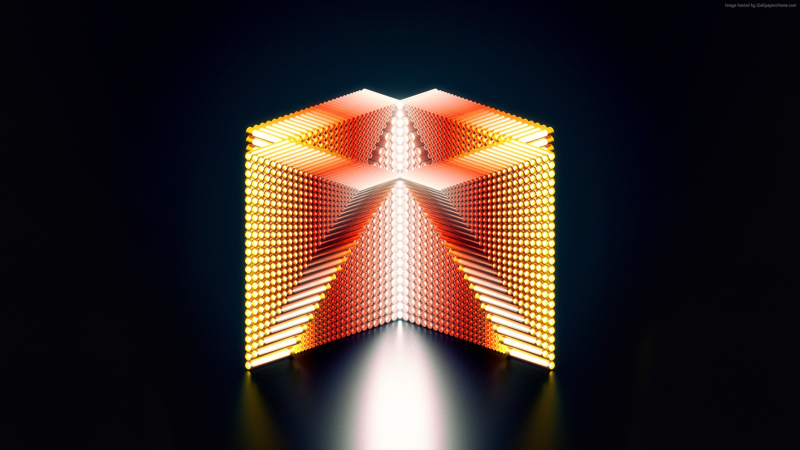 3D abstract cube made of glowing spheres HD Wallpaper