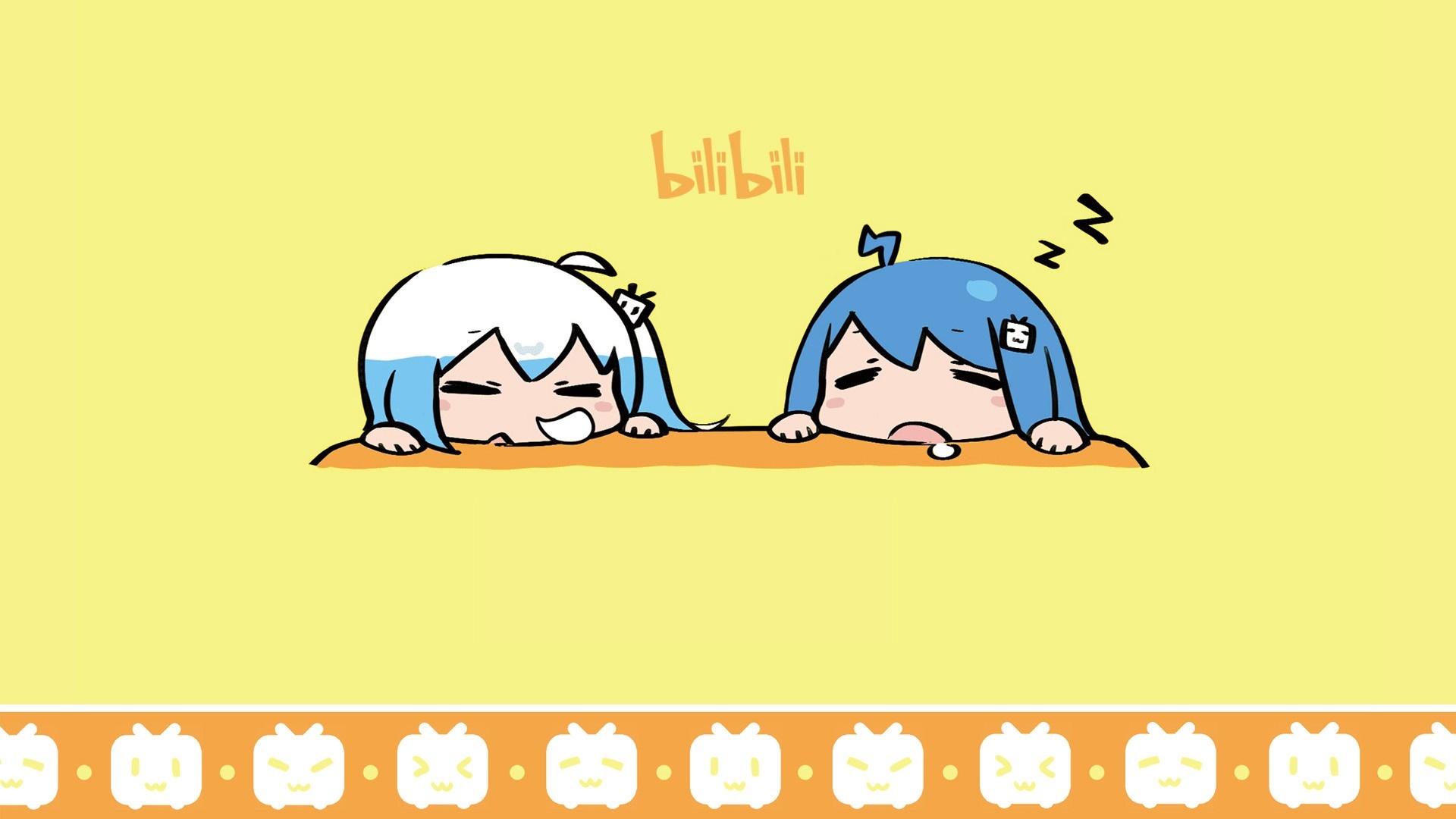 Two anime girls and Bilibili logo HD Wallpaper