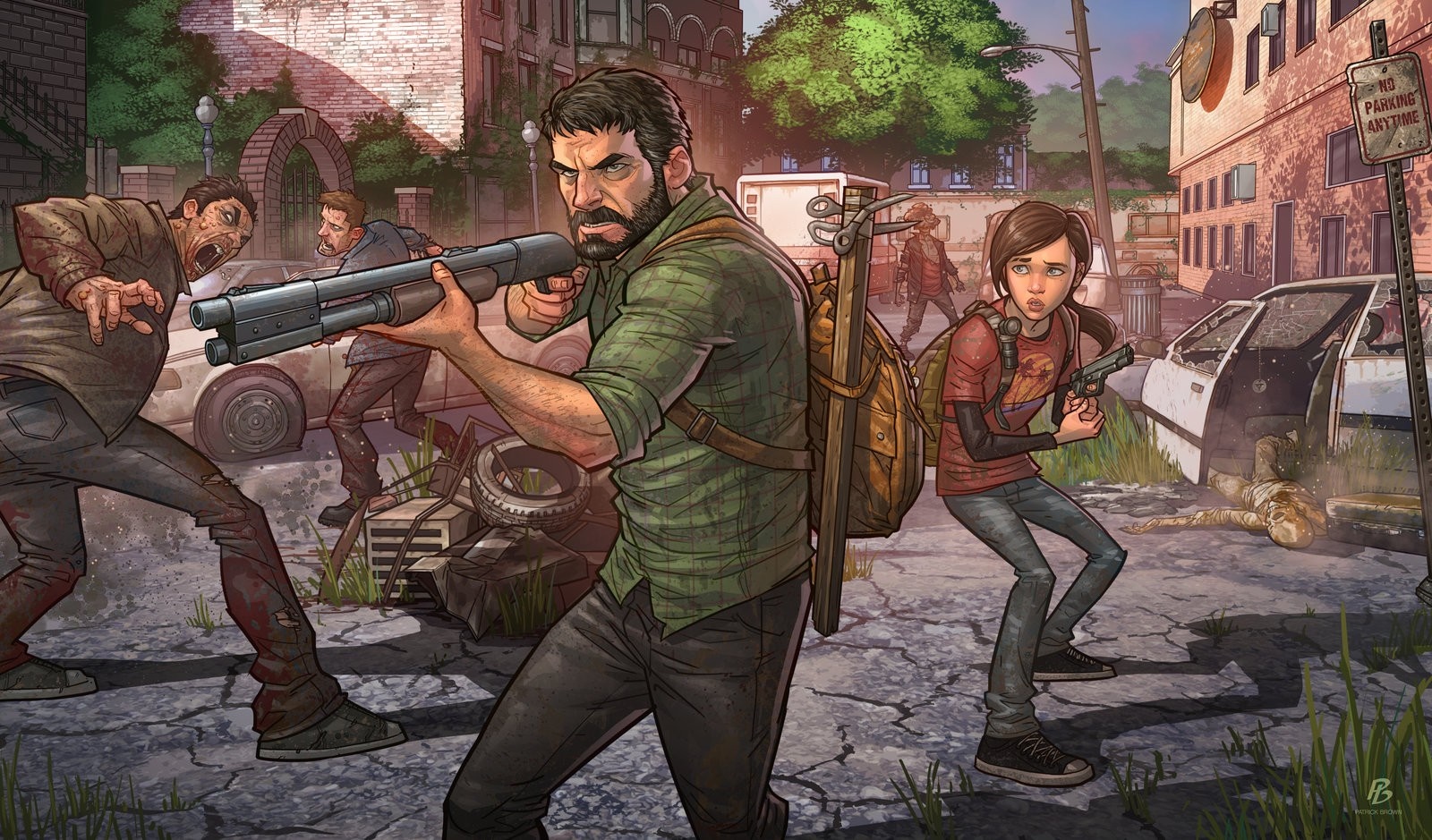 Joel and Ellie from The Last of Us fighting infected HD Wallpaper