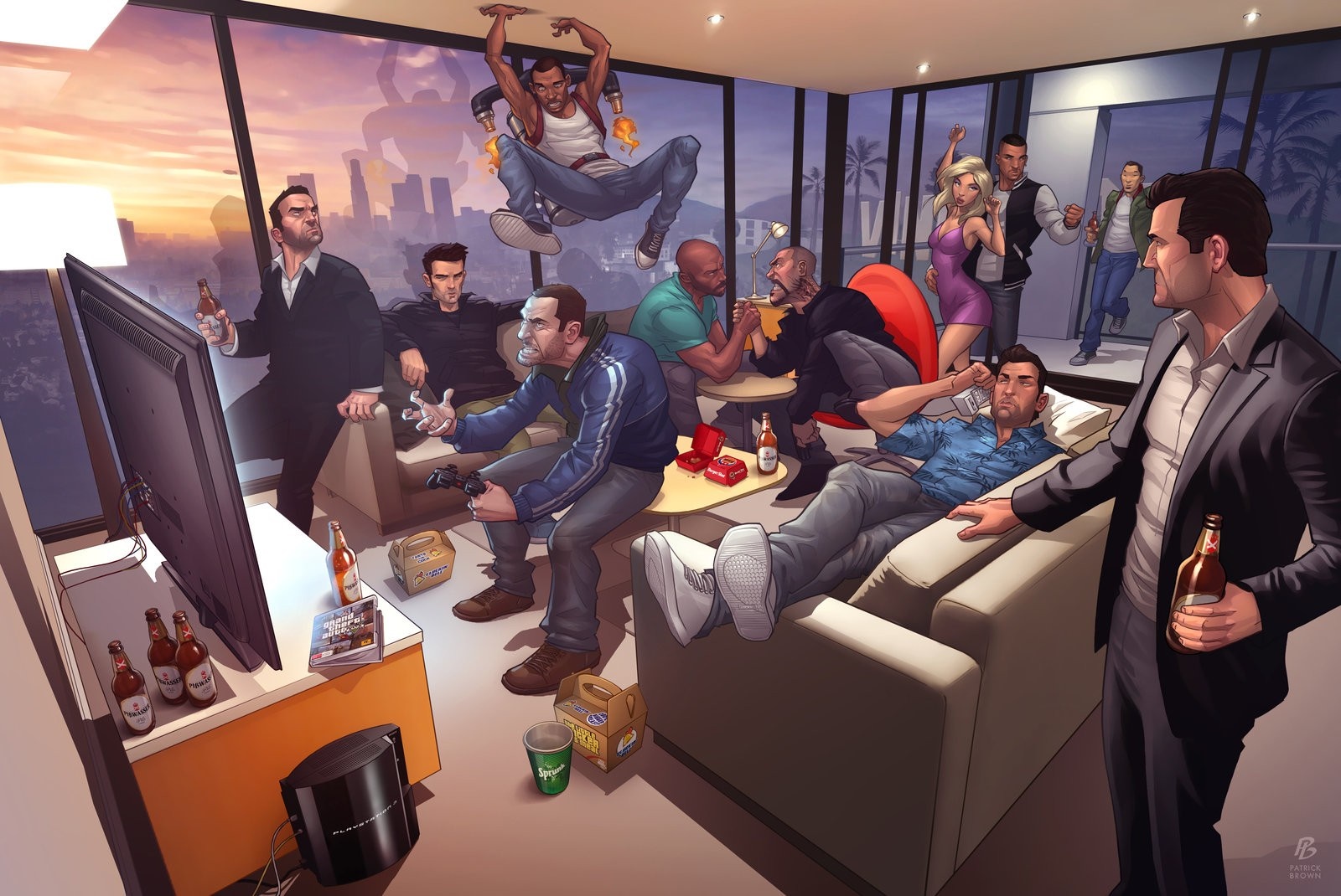 Grand Theft Auto characters party in a modern apartment HD Wallpaper