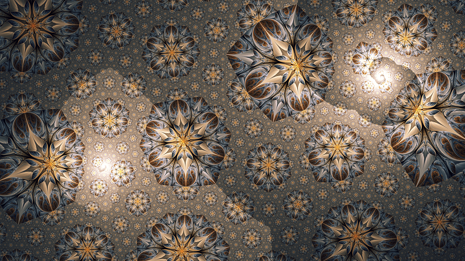 Fractal art with repeating floral patterns HD Wallpaper