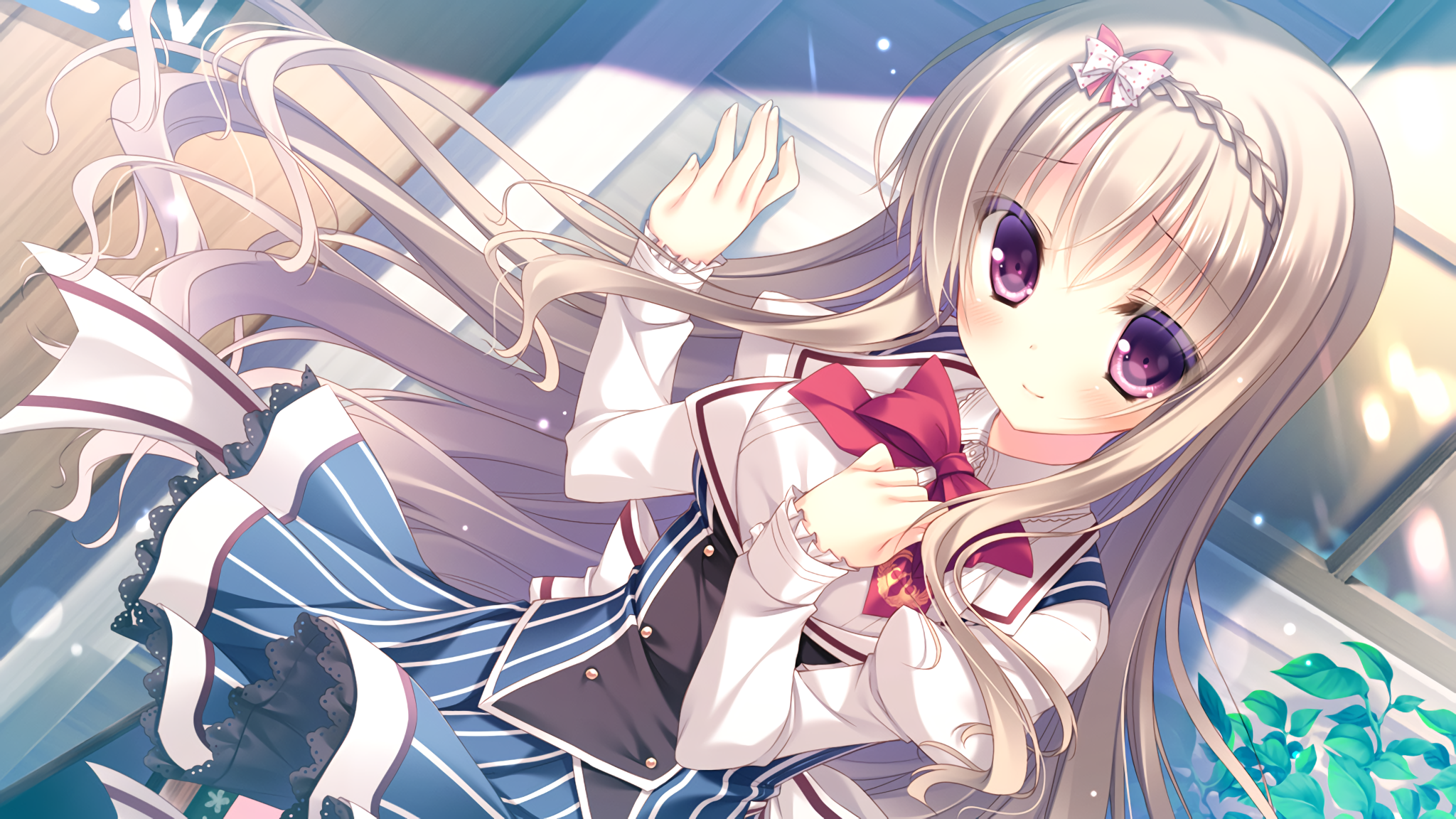 Anime girl with long blonde hair and purple eyes HD Wallpaper