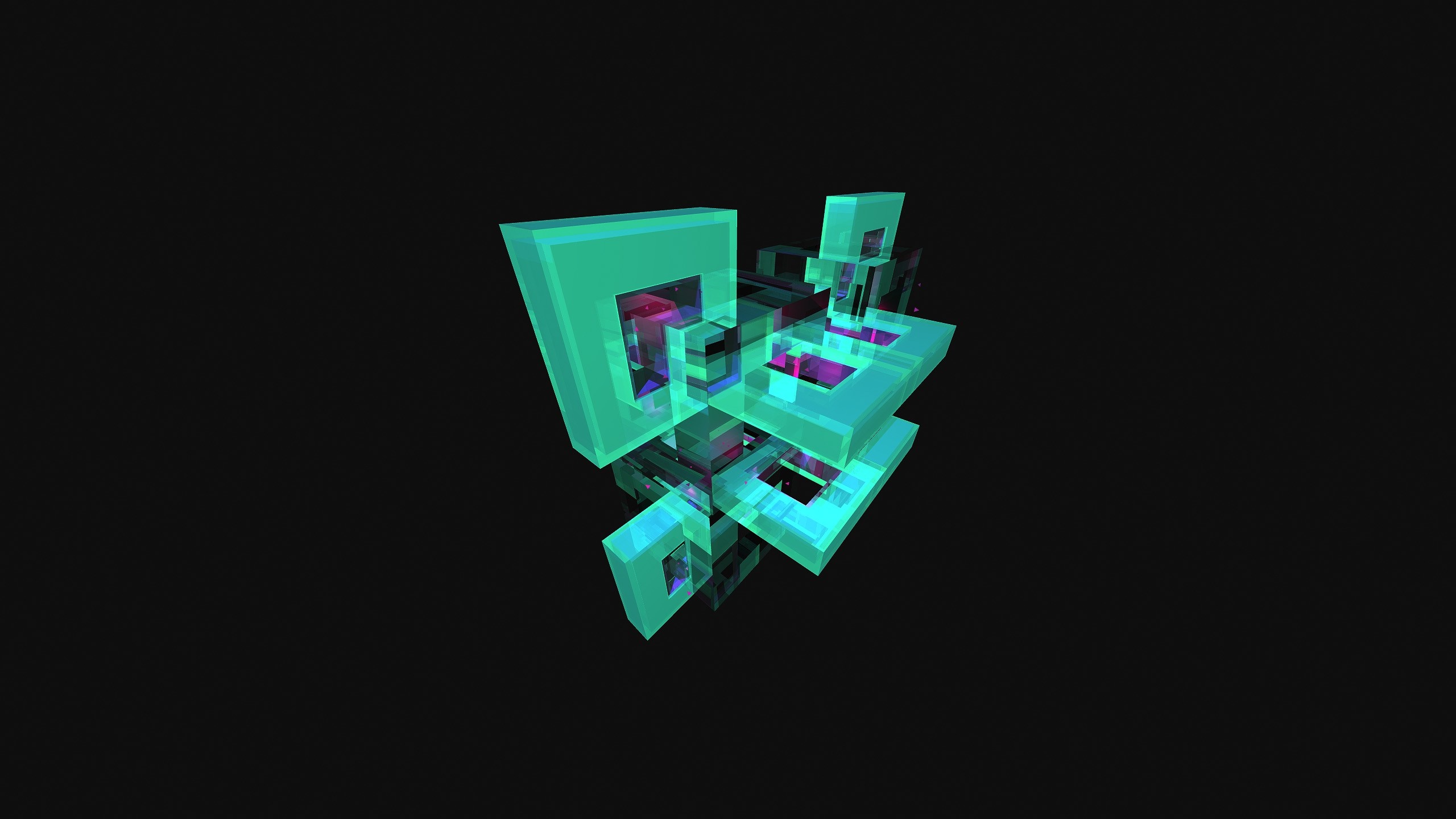 Abstract geometric shapes with teal and purple lighting HD Wallpaper