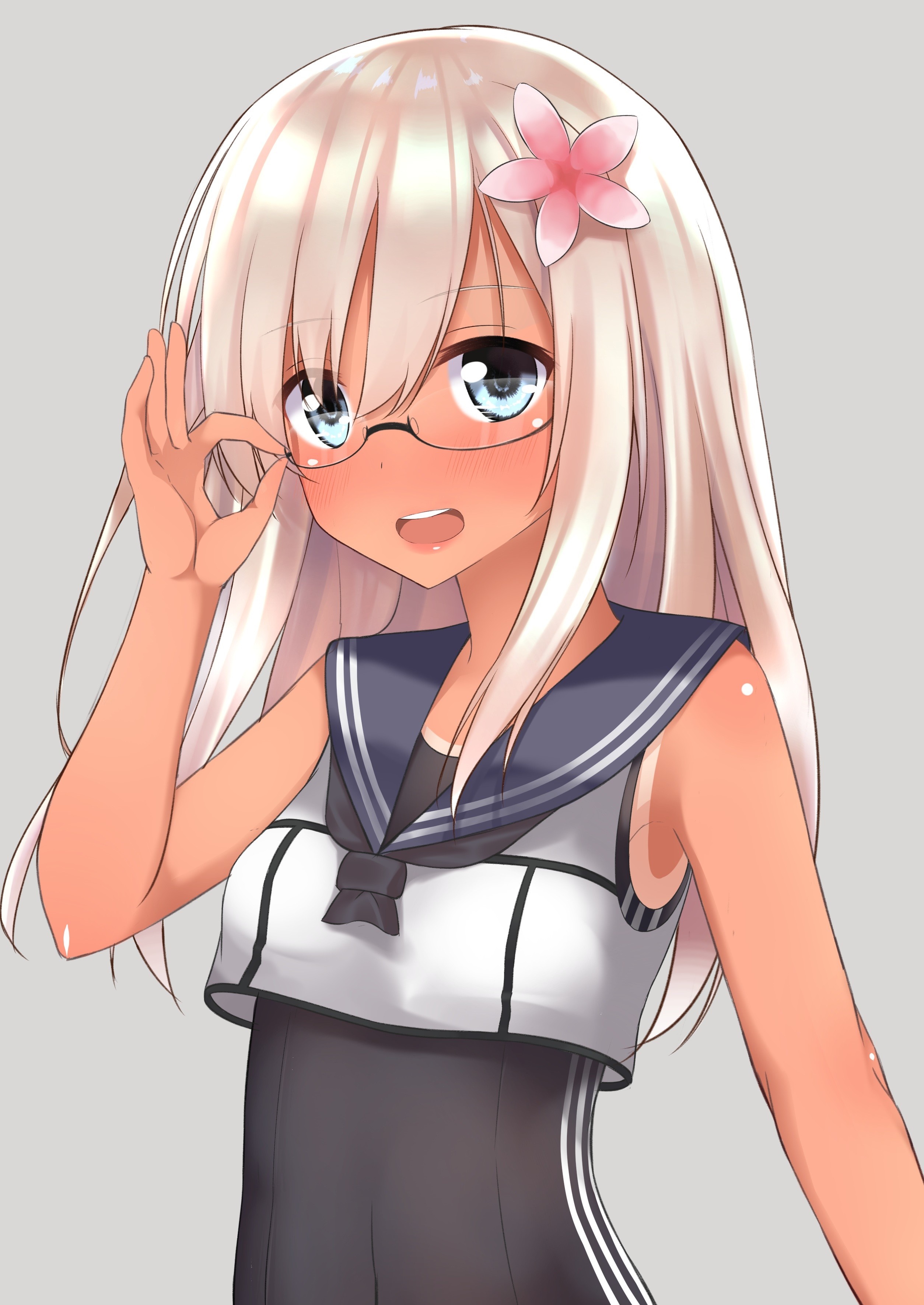 Anime girl with glasses and a flower in her hair HD Wallpaper