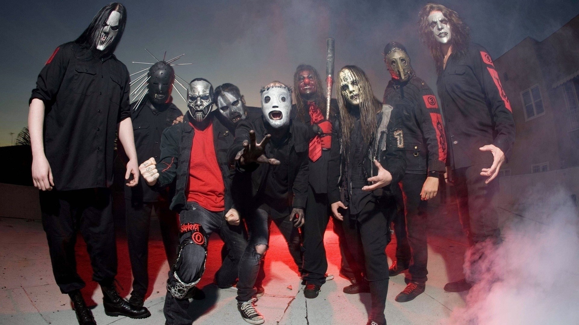 Slipknot band members in masks and costumes HD Wallpaper