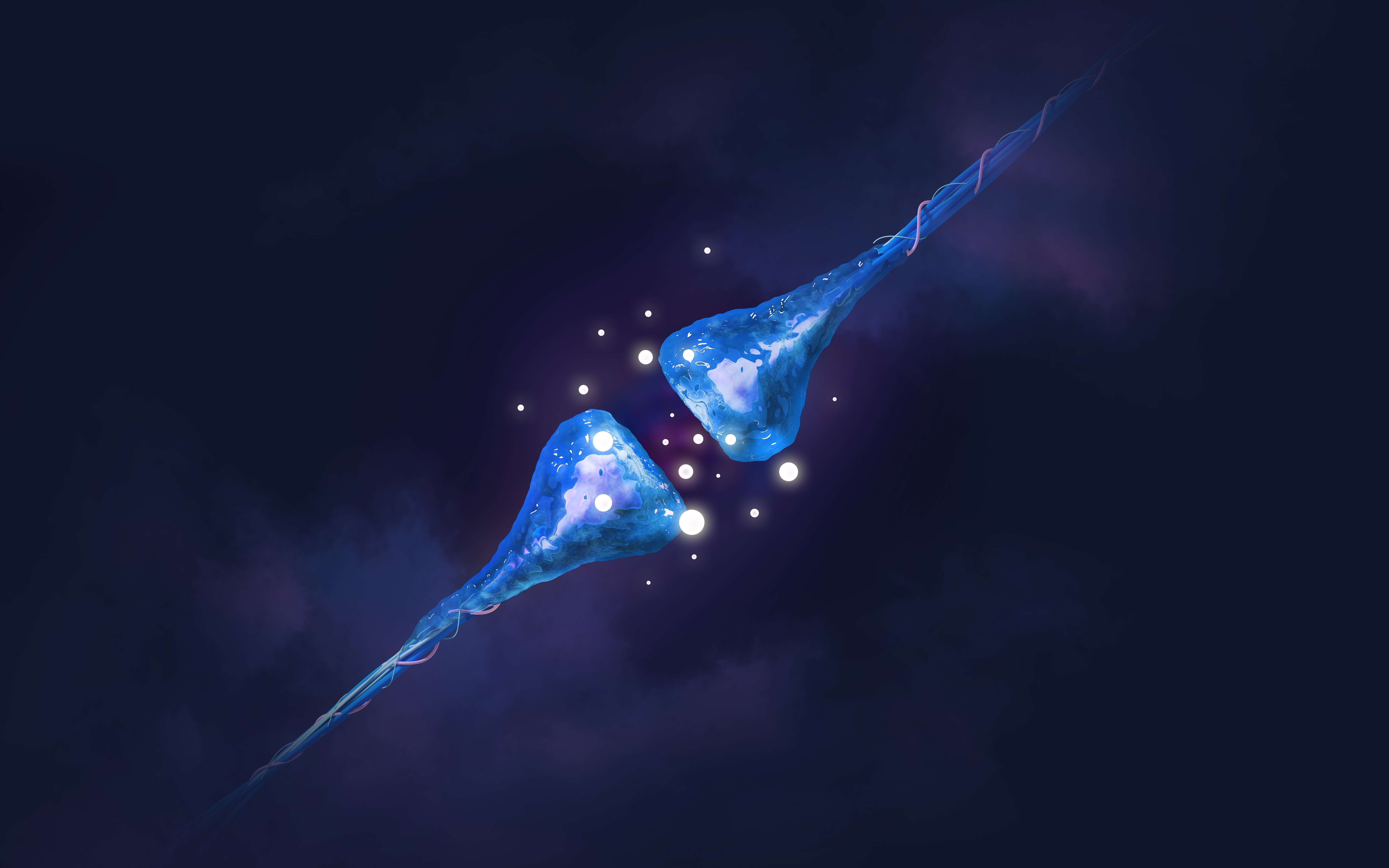 Synapse transmission with glowing neurotransmitters HD Wallpaper