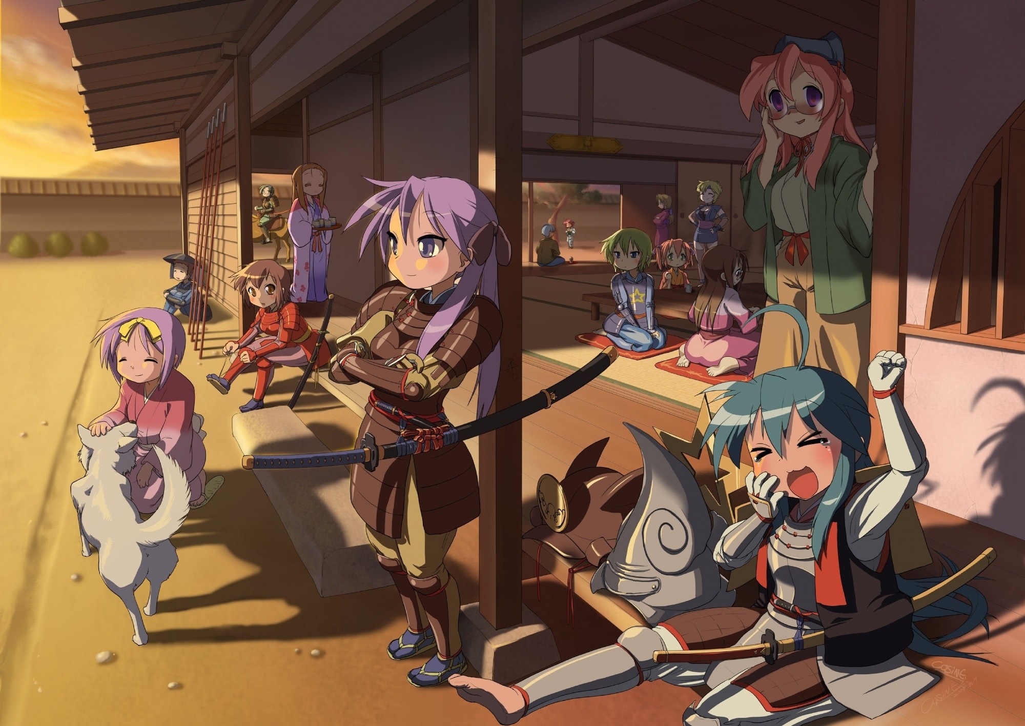 Lucky Star characters in samurai armor HD Wallpaper