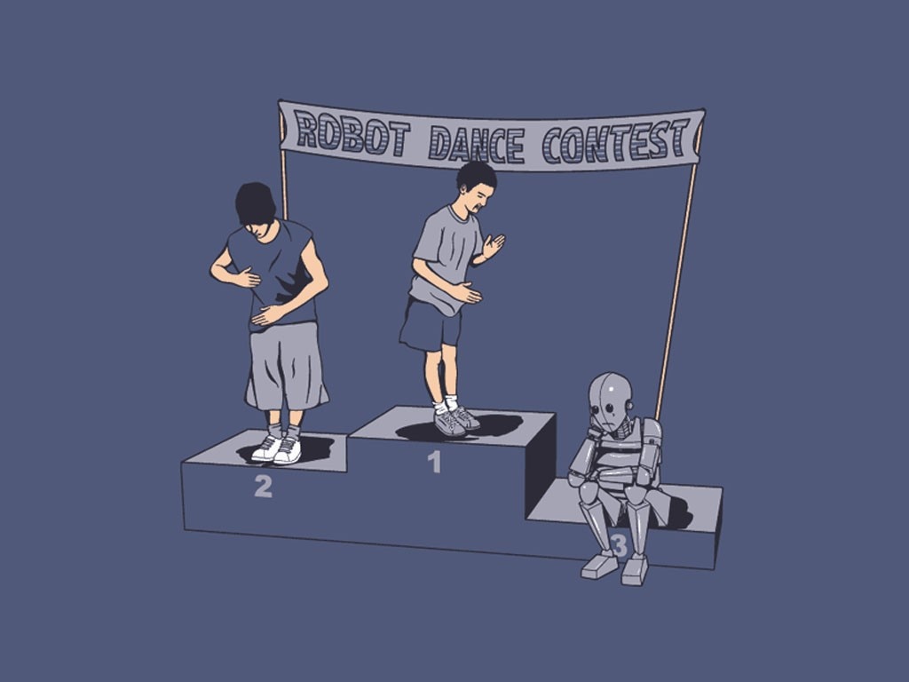 Robot dance contest winners and a sad robot HD Wallpaper