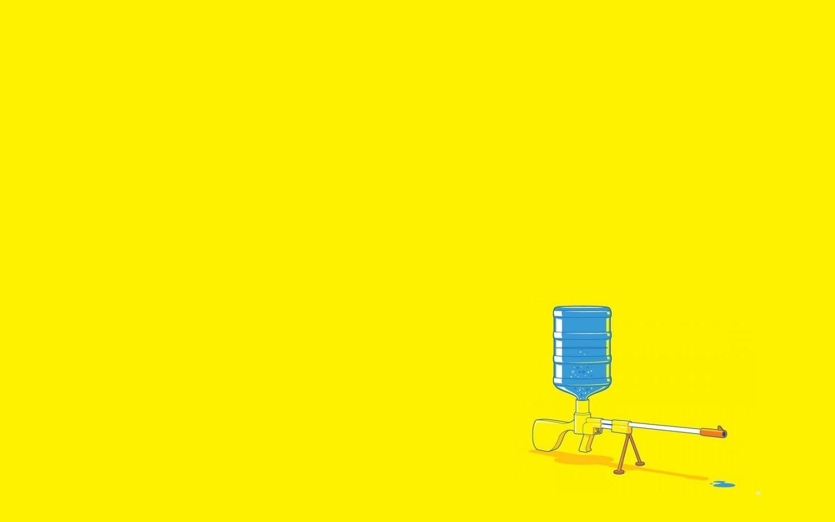 Water cooler bottle as a weapon on yellow background HD Wallpaper