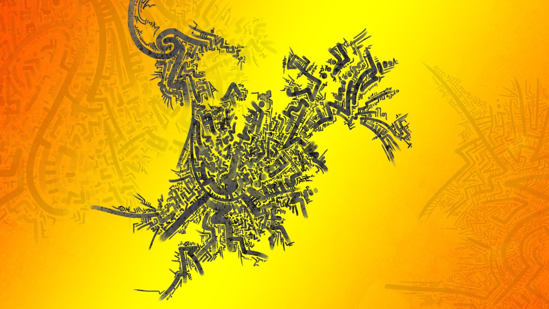 Abstract digital art with yellow and orange gradient background HD Wallpaper