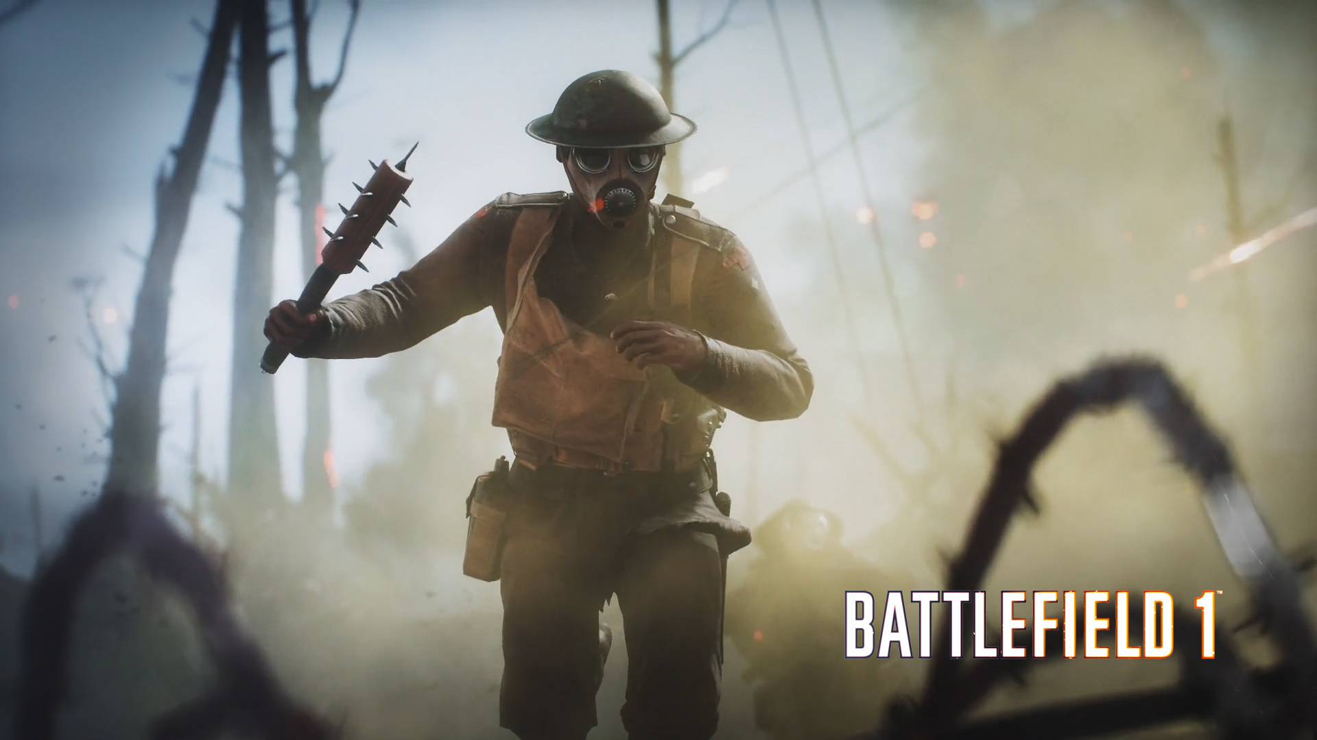 Soldier with gas mask and mace in Battlefield 1 HD Wallpaper