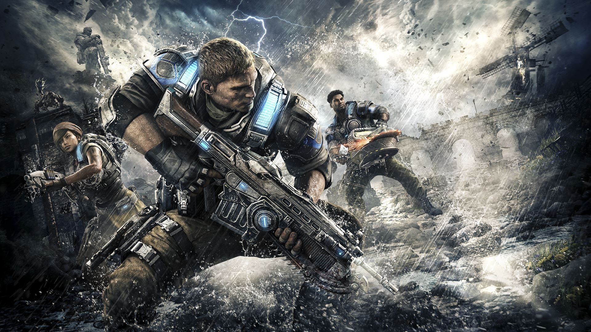 Gears of War 4 soldiers in a storm HD Wallpaper
