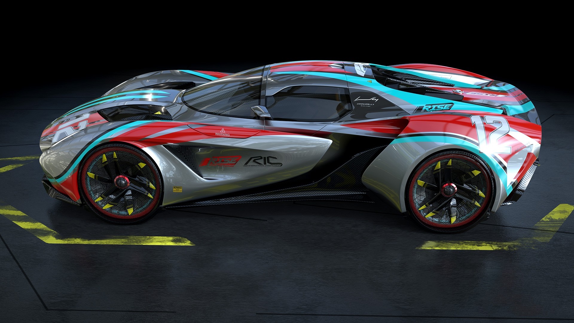 Concept race car with red, white, and teal livery HD Wallpaper