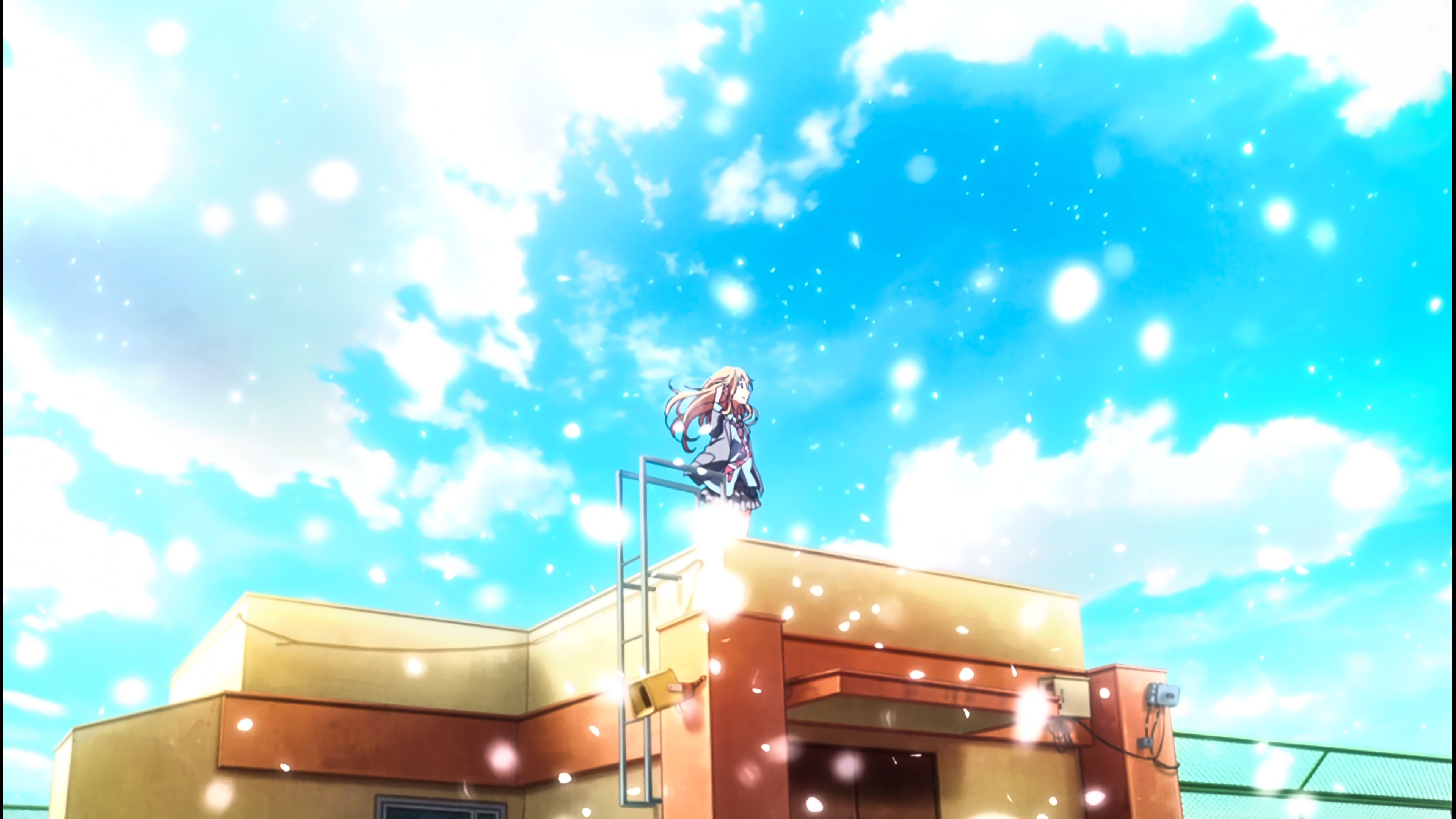 Girl from Shigatsu wa Kimi no Uso on a rooftop HD Wallpaper