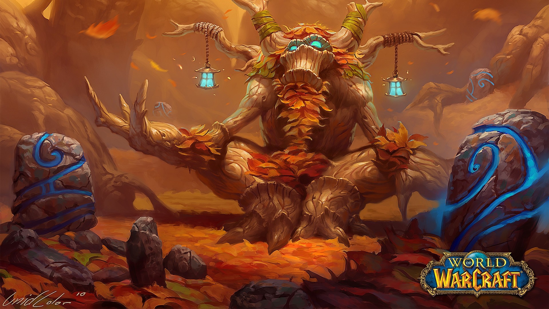 World of Warcraft Treant with glowing stones HD Wallpaper