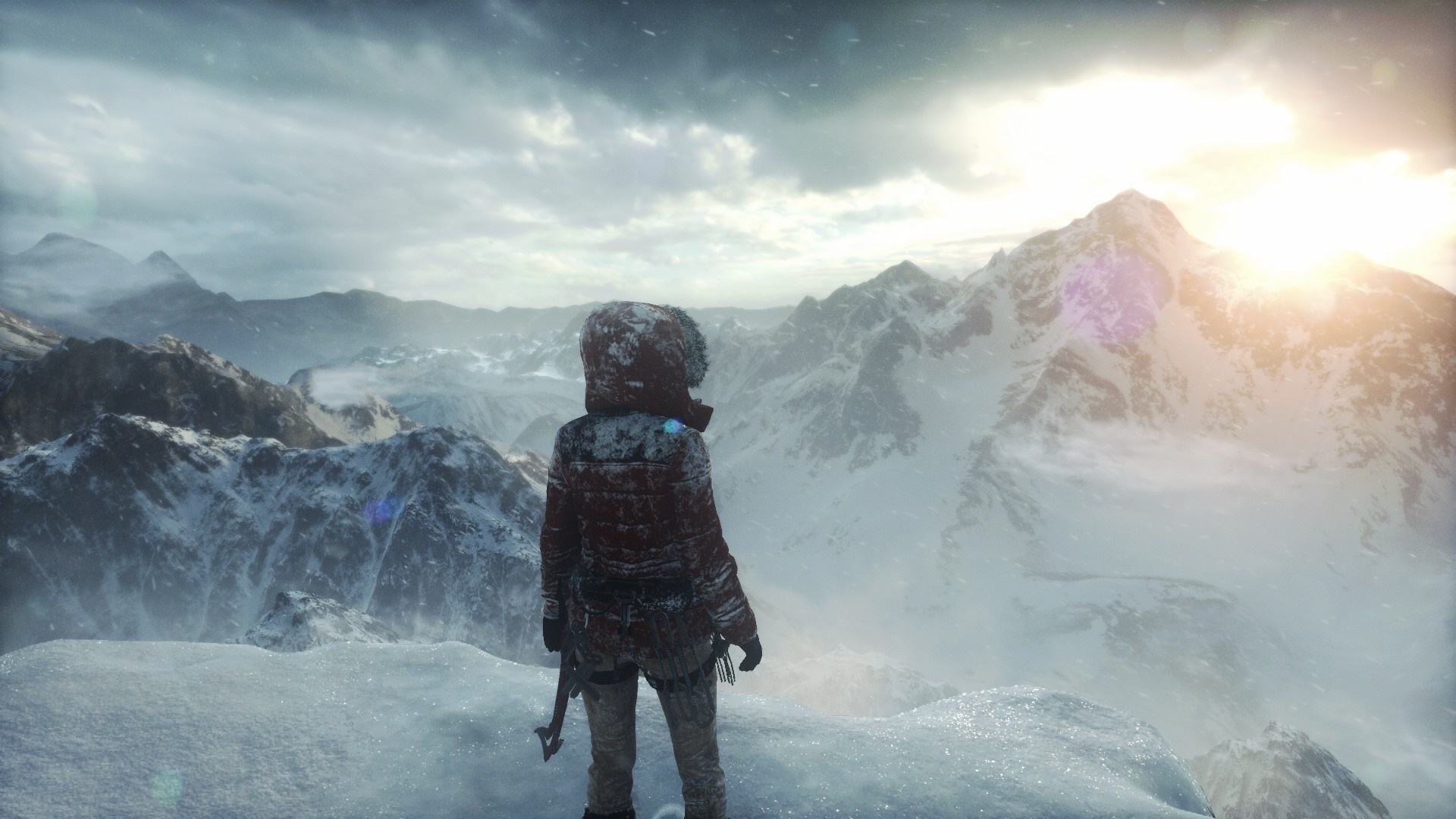 Lara Croft from Tomb Raider in a snowy mountain range HD Wallpaper