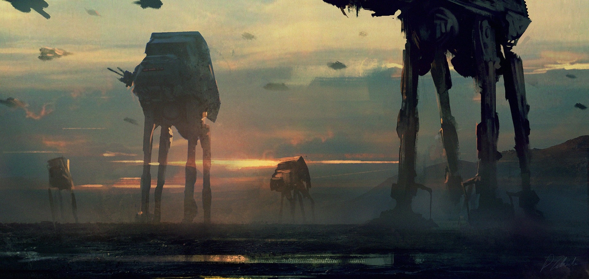 Star Wars AT-AT walkers at sunset HD Wallpaper