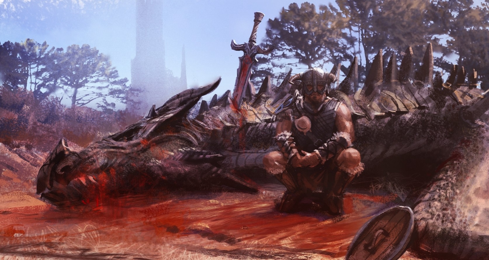 Dragonborn with dead dragon in The Elder Scrolls V Skyrim HD Wallpaper