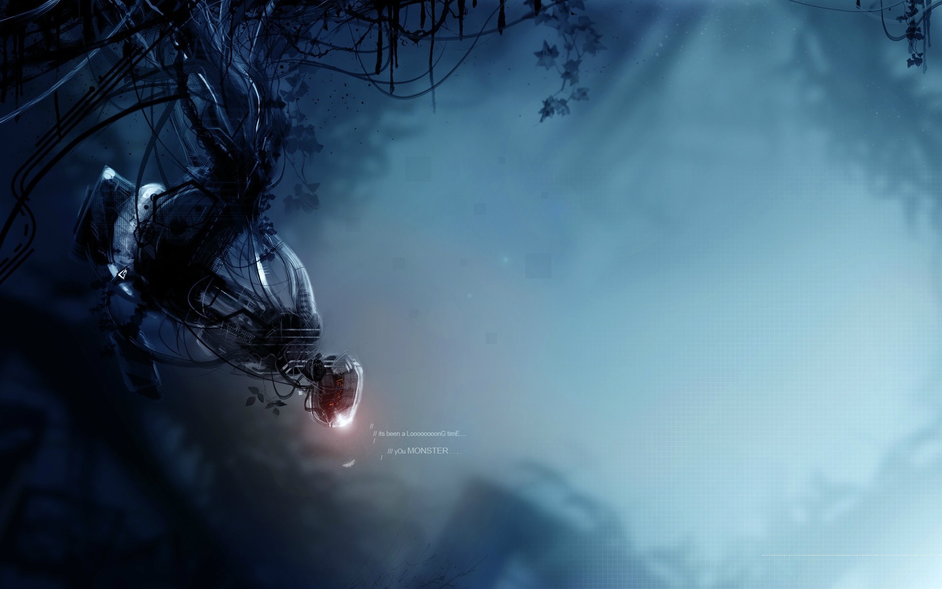 GLaDOS core from Portal 2 in a dark, atmospheric setting HD Wallpaper