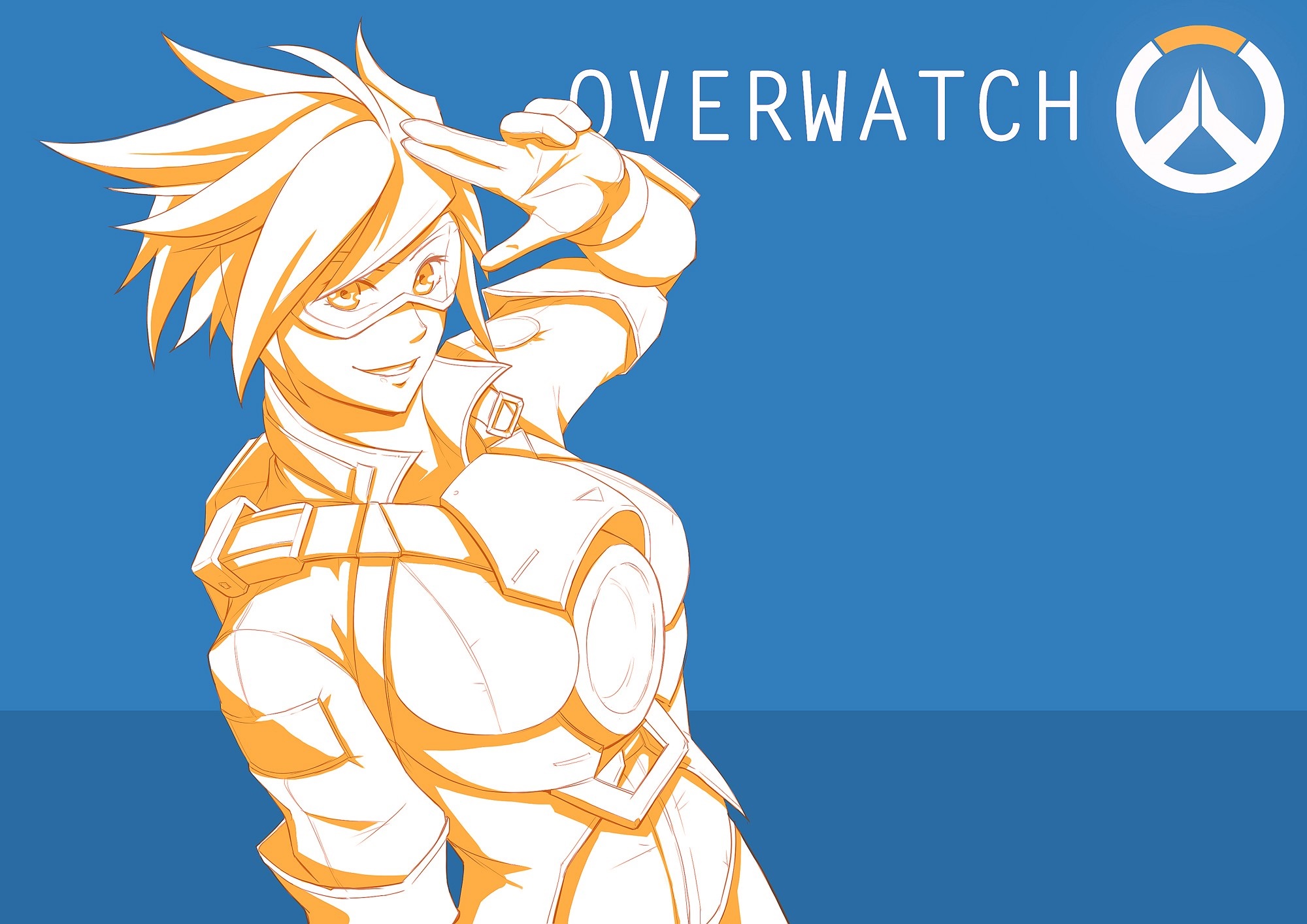 Tracer from Overwatch with Overwatch logo HD Wallpaper