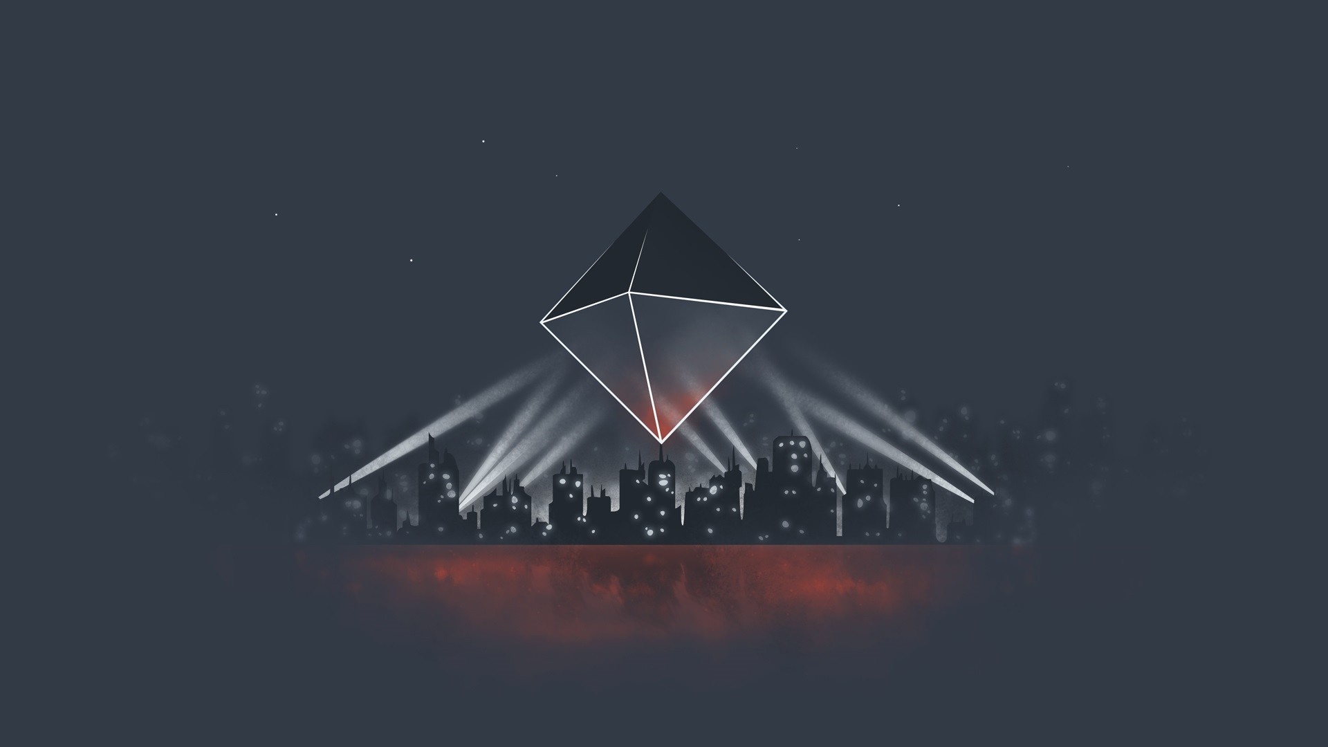 Ramiel from Neon Genesis Evangelion over a city HD Wallpaper