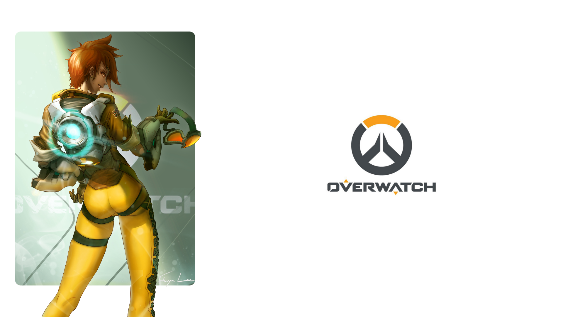 Tracer from Overwatch and Overwatch logo HD Wallpaper