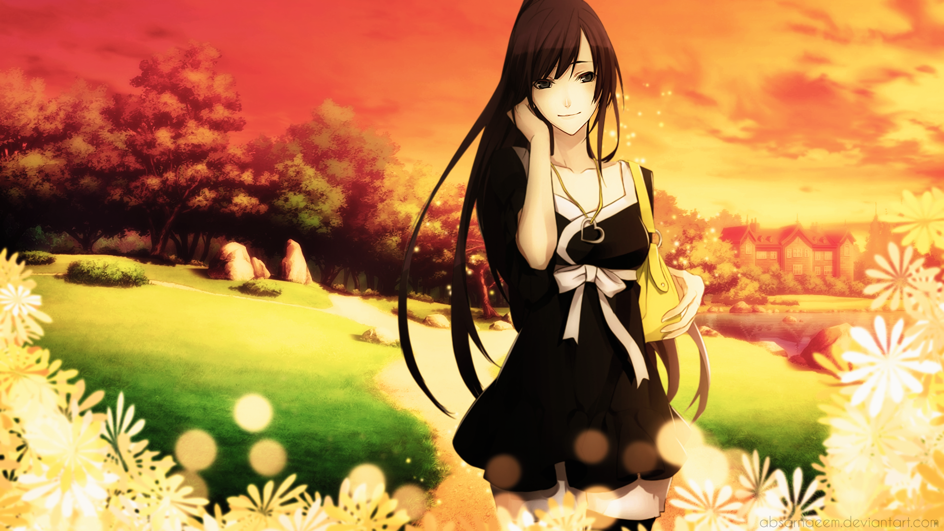 Senjougahara Hitagi from Monogatari Series in a park HD Wallpaper
