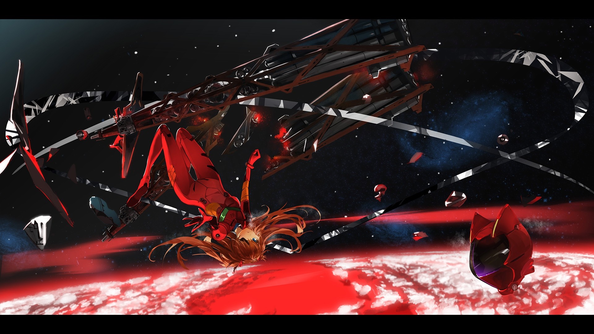 Asuka Langley Soryu from Neon Genesis Evangelion in space HD Wallpaper