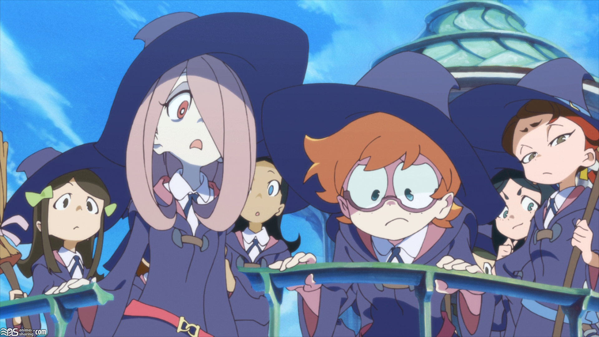 Little Witch Academia characters on a balcony HD Wallpaper
