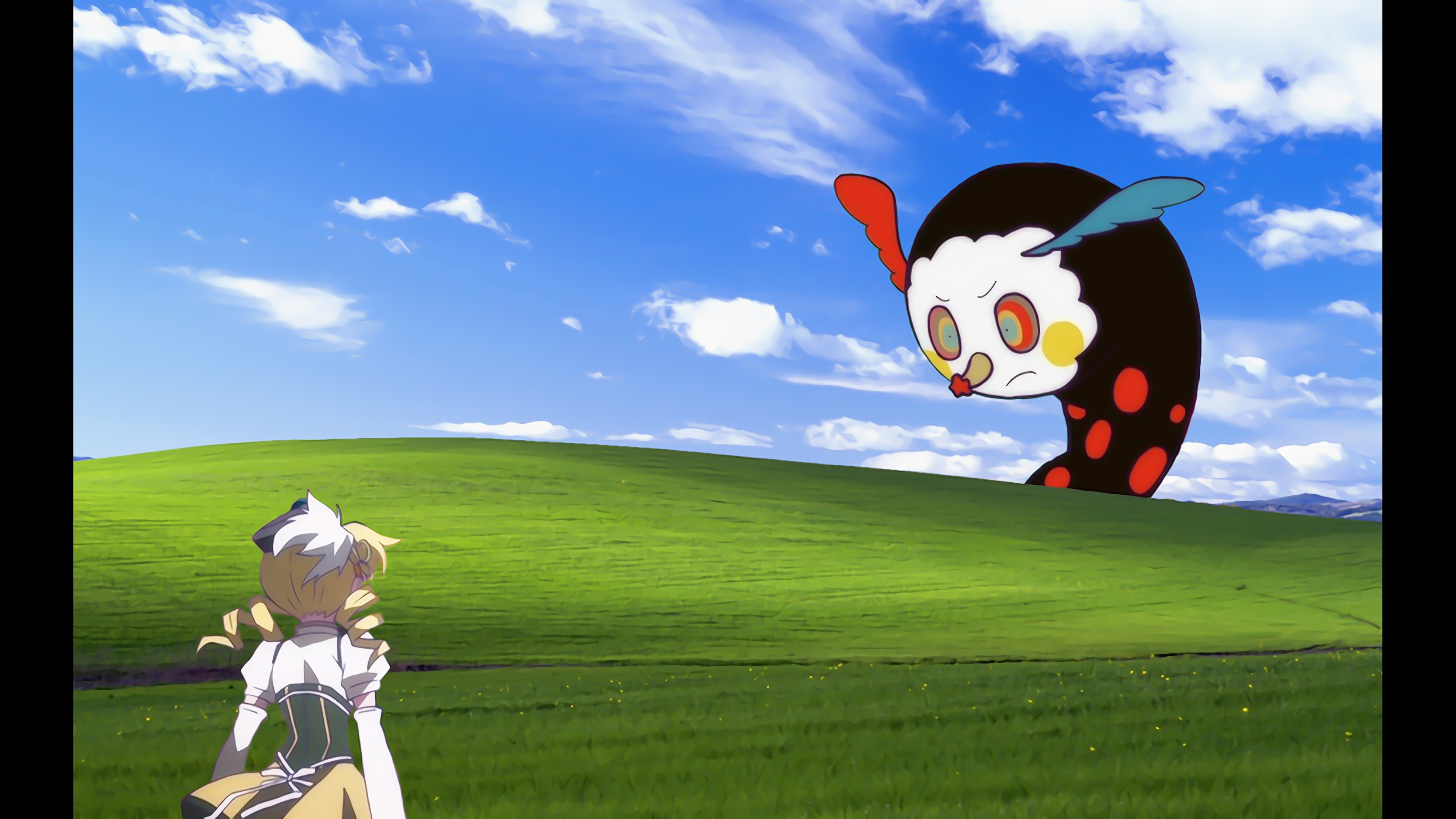 Kyubey from Mahou Shoujo Madoka Magica in a grassy field HD Wallpaper