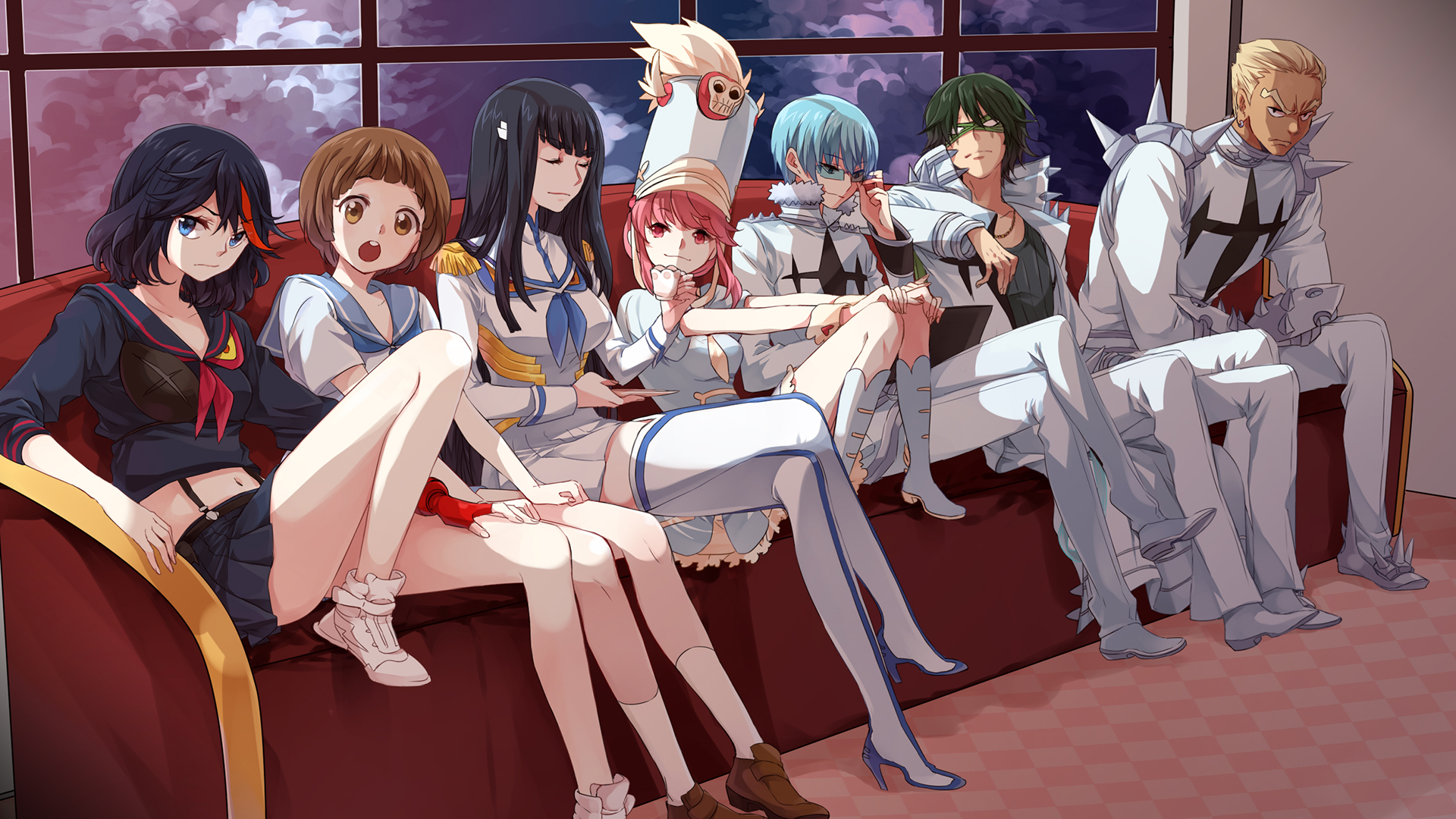 Characters from Kill la Kill sitting on a couch HD Wallpaper