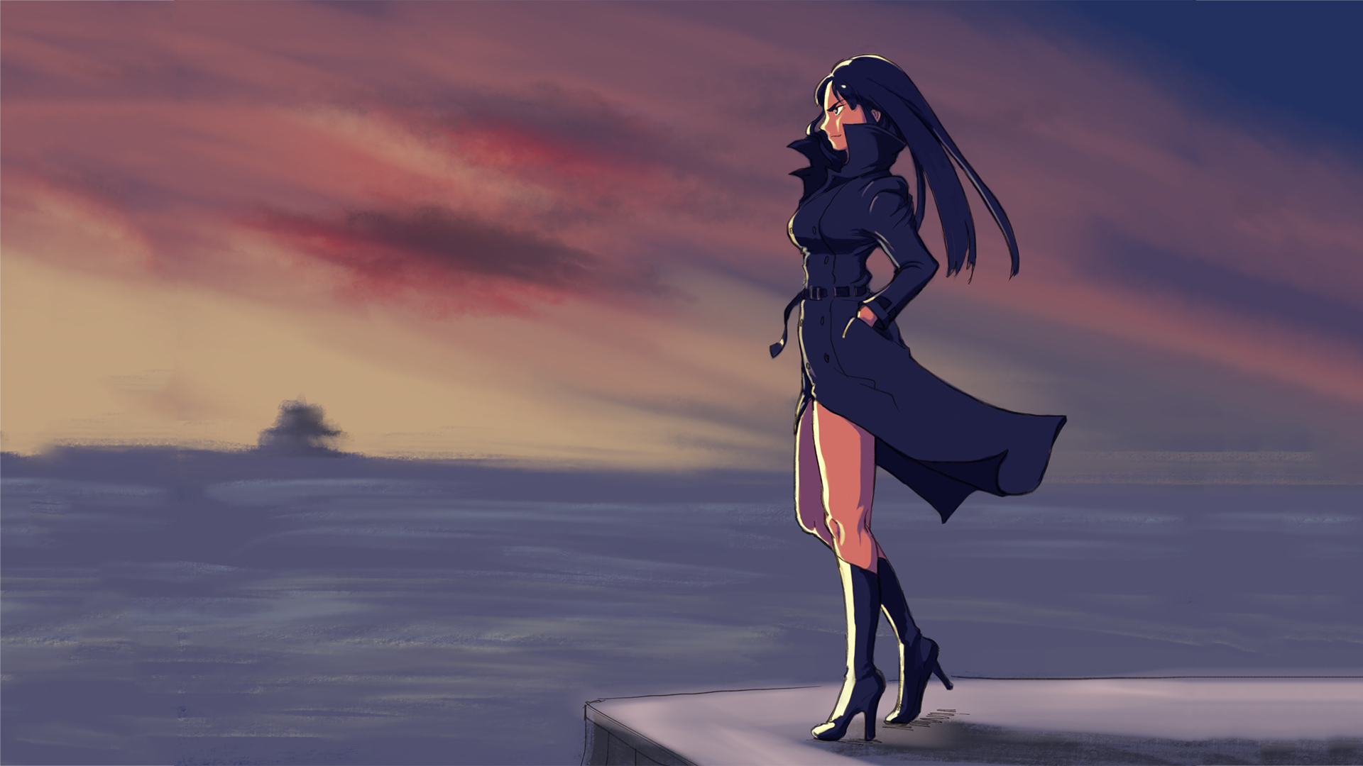 Kiryuin Satsuki from Kill la Kill standing on a ledge HD Wallpaper