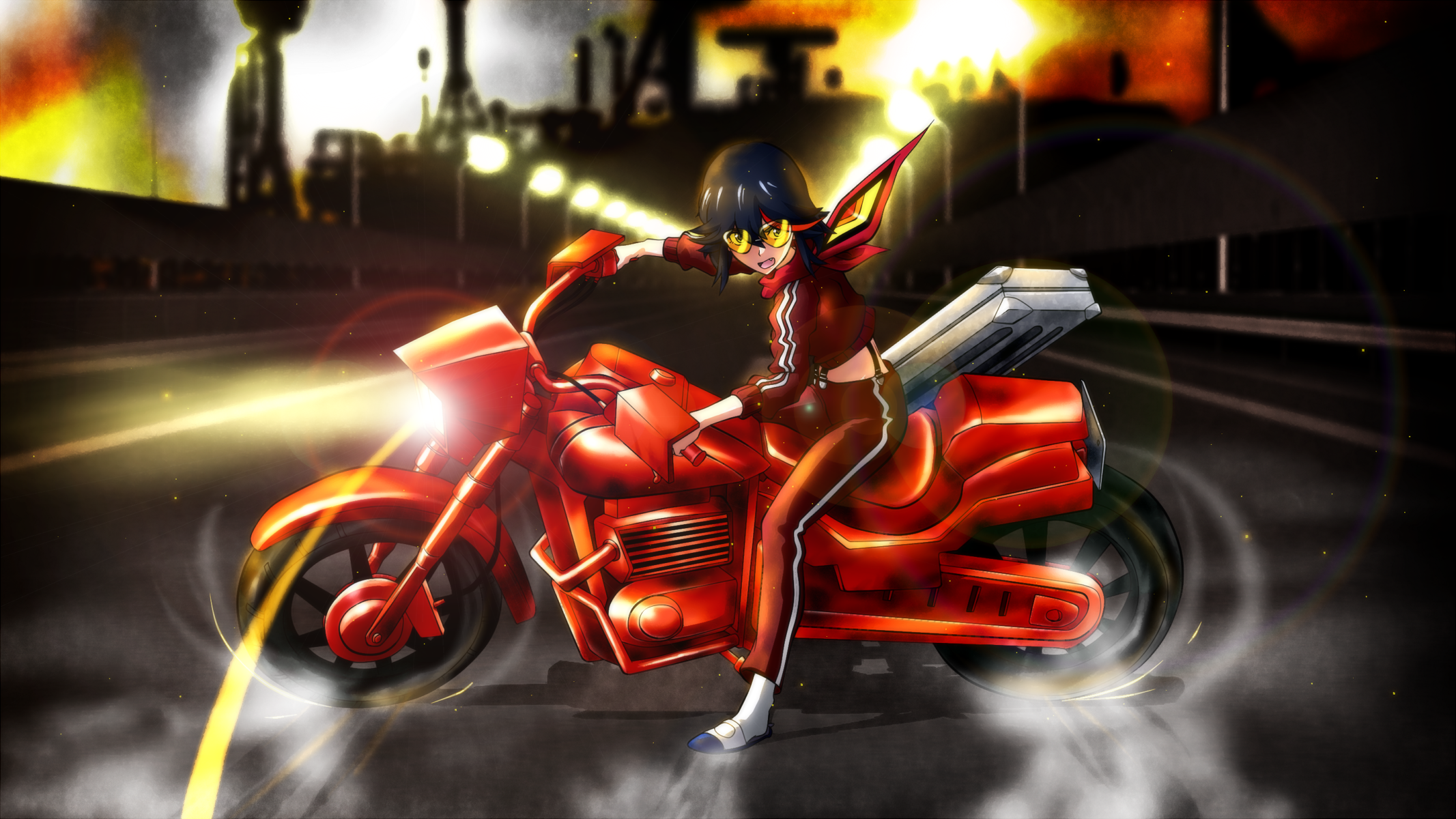 Ryuko Matoi from Kill la Kill on a red motorcycle HD Wallpaper