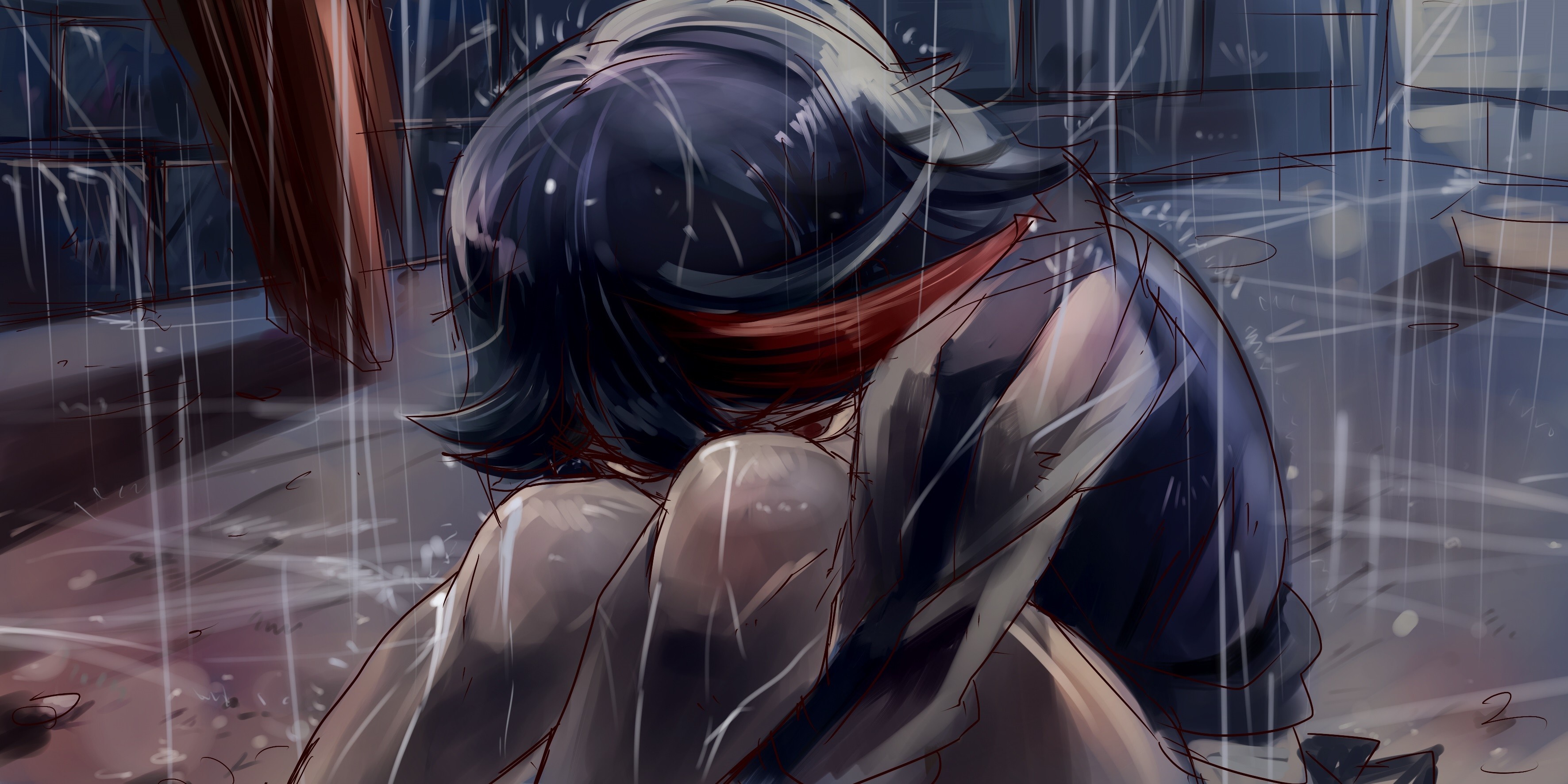 Ryuuko Matoi from Kill la Kill in the rain HD Wallpaper