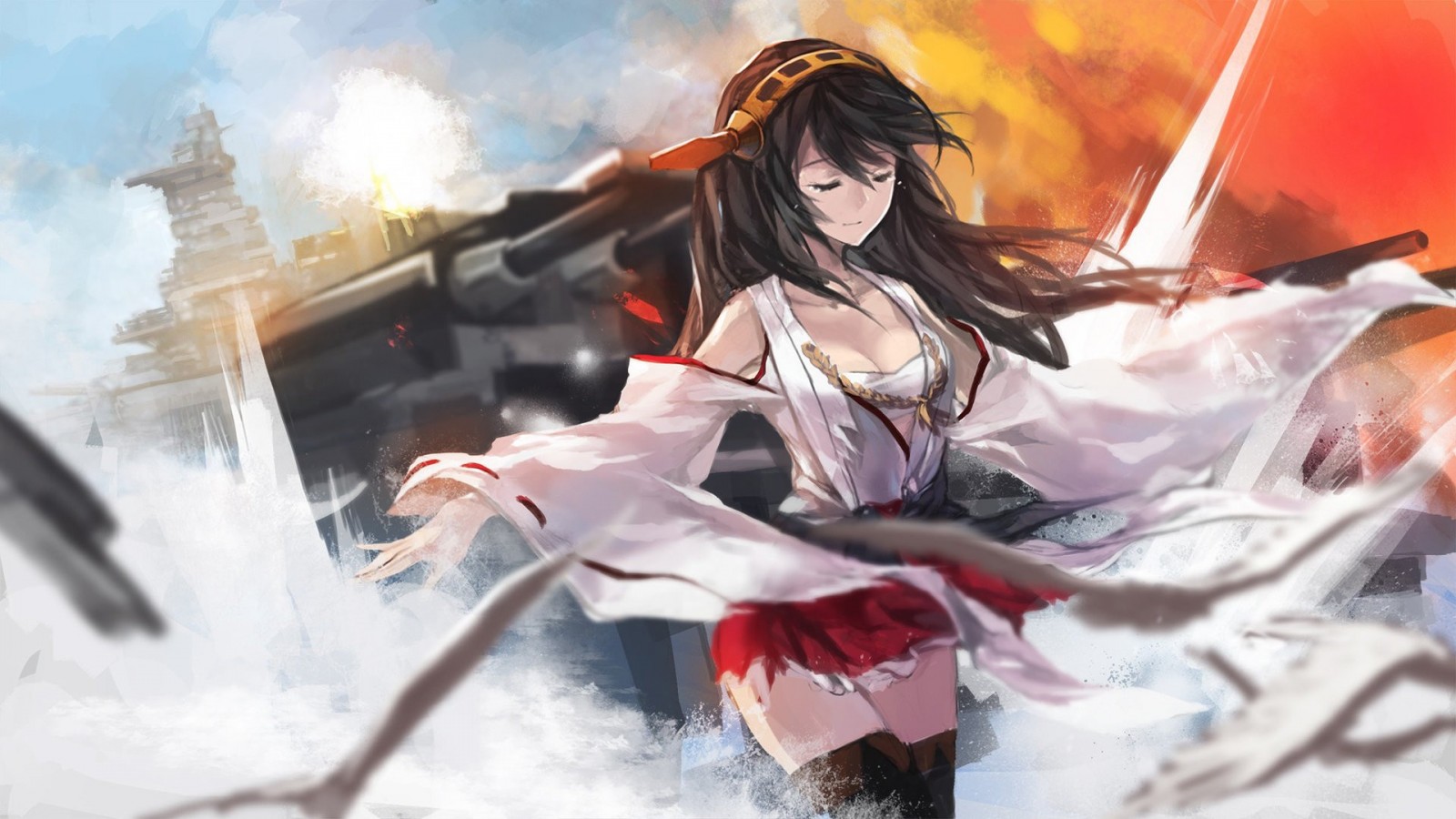 Kantai Collection anime girl with battleship HD Wallpaper