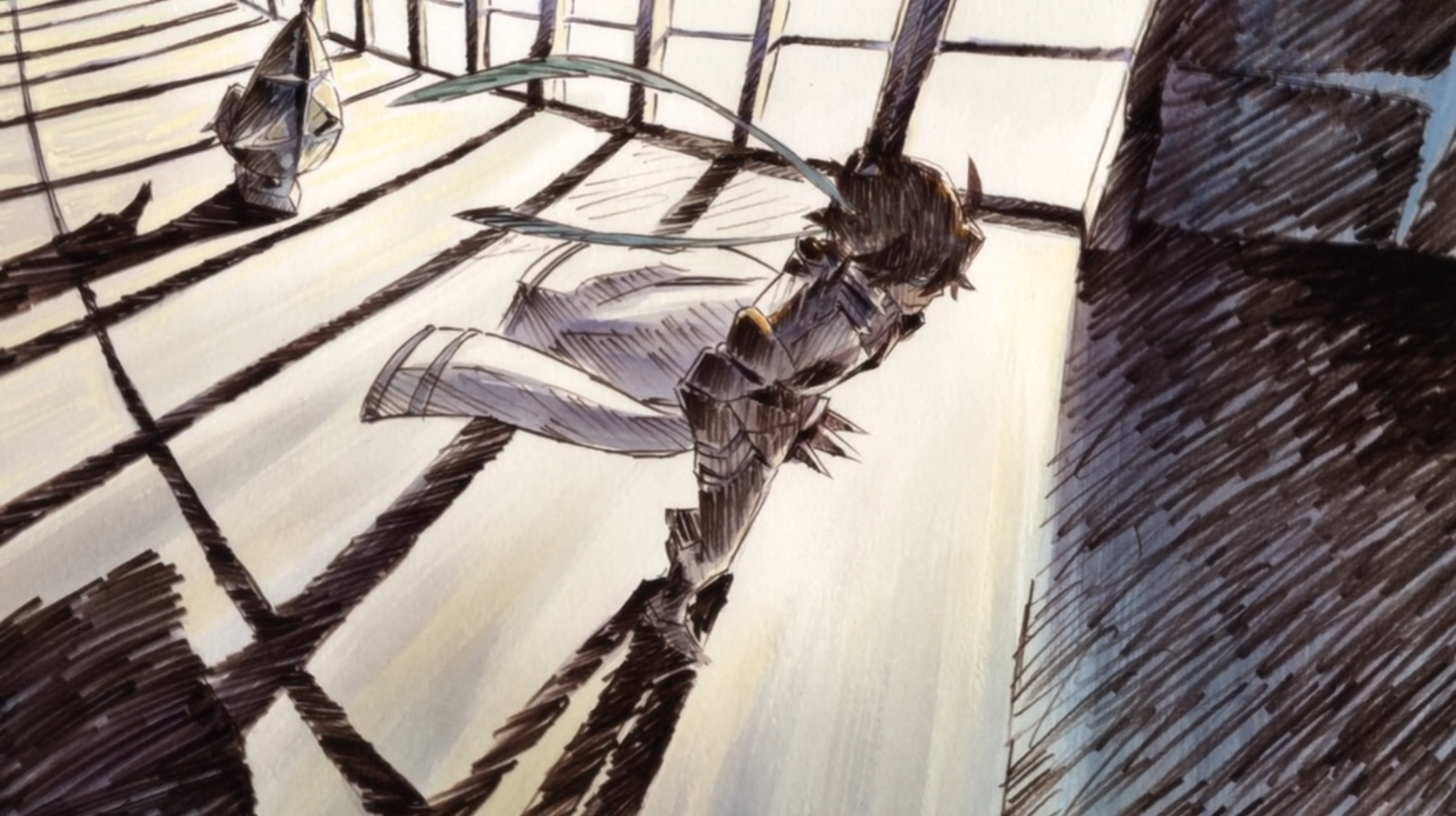 Character in armor hanging from bars HD Wallpaper