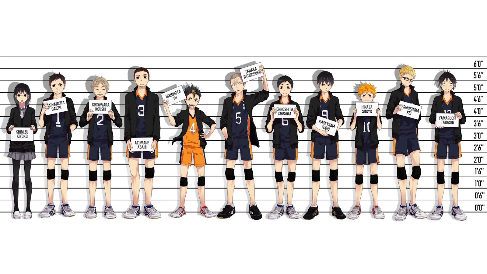 Haikyuu characters lined up for a height chart HD Wallpaper
